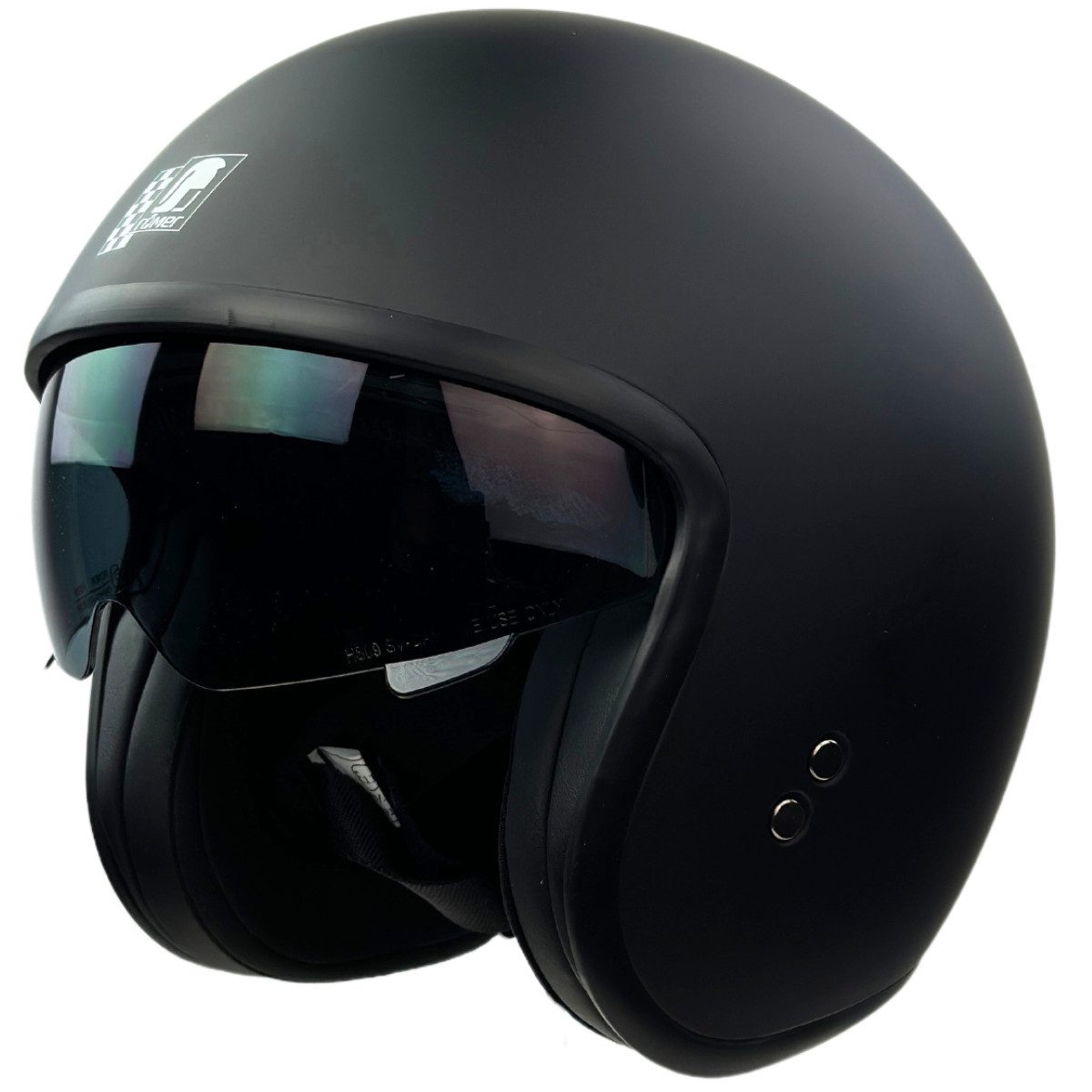RÖMER HELME Motorradhelm RR10701 - Jethelm mit Sonnenvisier + gratis klarem Visier, mattschwarz, Sonnenblende & klares Visier auswechselbar