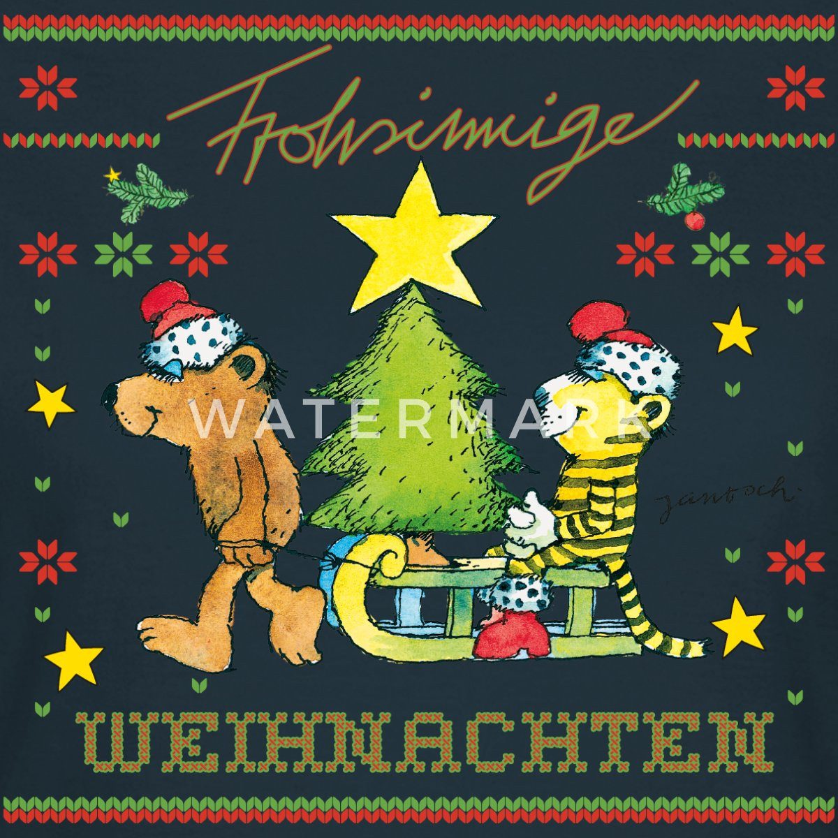 Spreadshirt T-Shirt Janosch Frohsinnige Weihnachten Ugly Christmas Frauen T günstig online kaufen