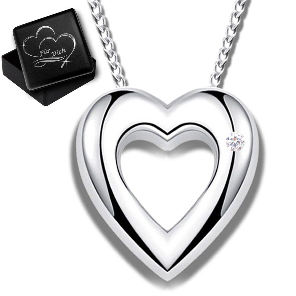 Limana Herzkette Herz Halskette 925 Sterling Silber ECHTER Diamant Anhänger (0.01 ct), Geschenkdose mit Gravur "Für Dich"