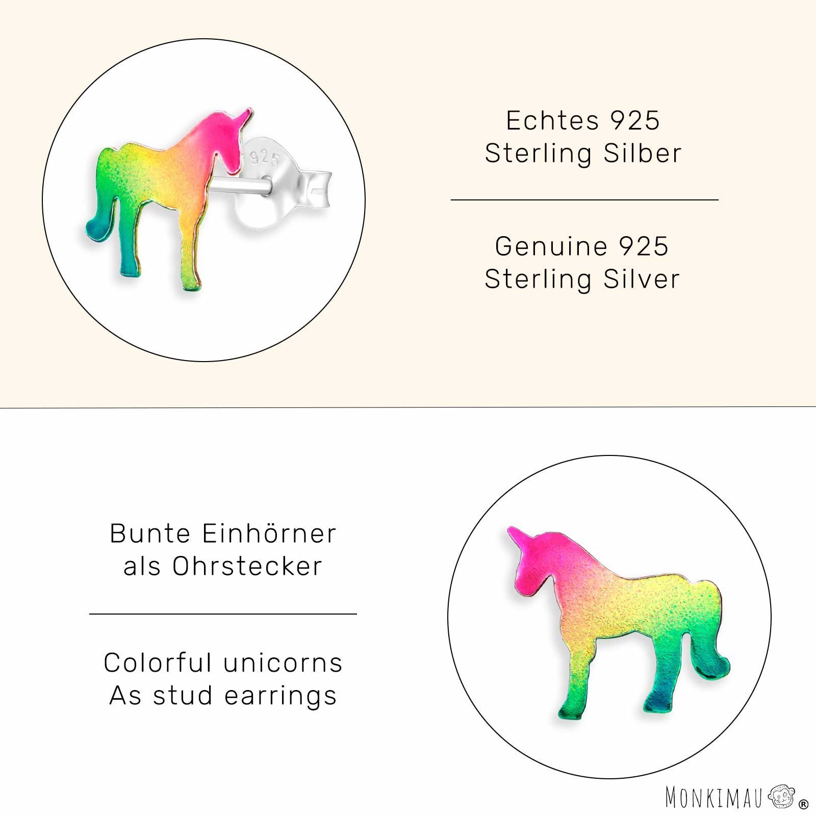 Monkimau Paar 925 (Packung) Silber Regenbogen Ohrstecker Pferd Ohrringe Einhorn aus