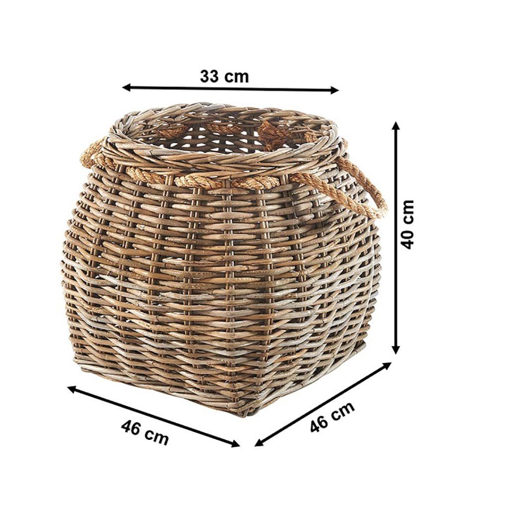 Kobolo Aufbewahrungskorb Korb aus Rattan geflochten kubu grey mit Seilgriff