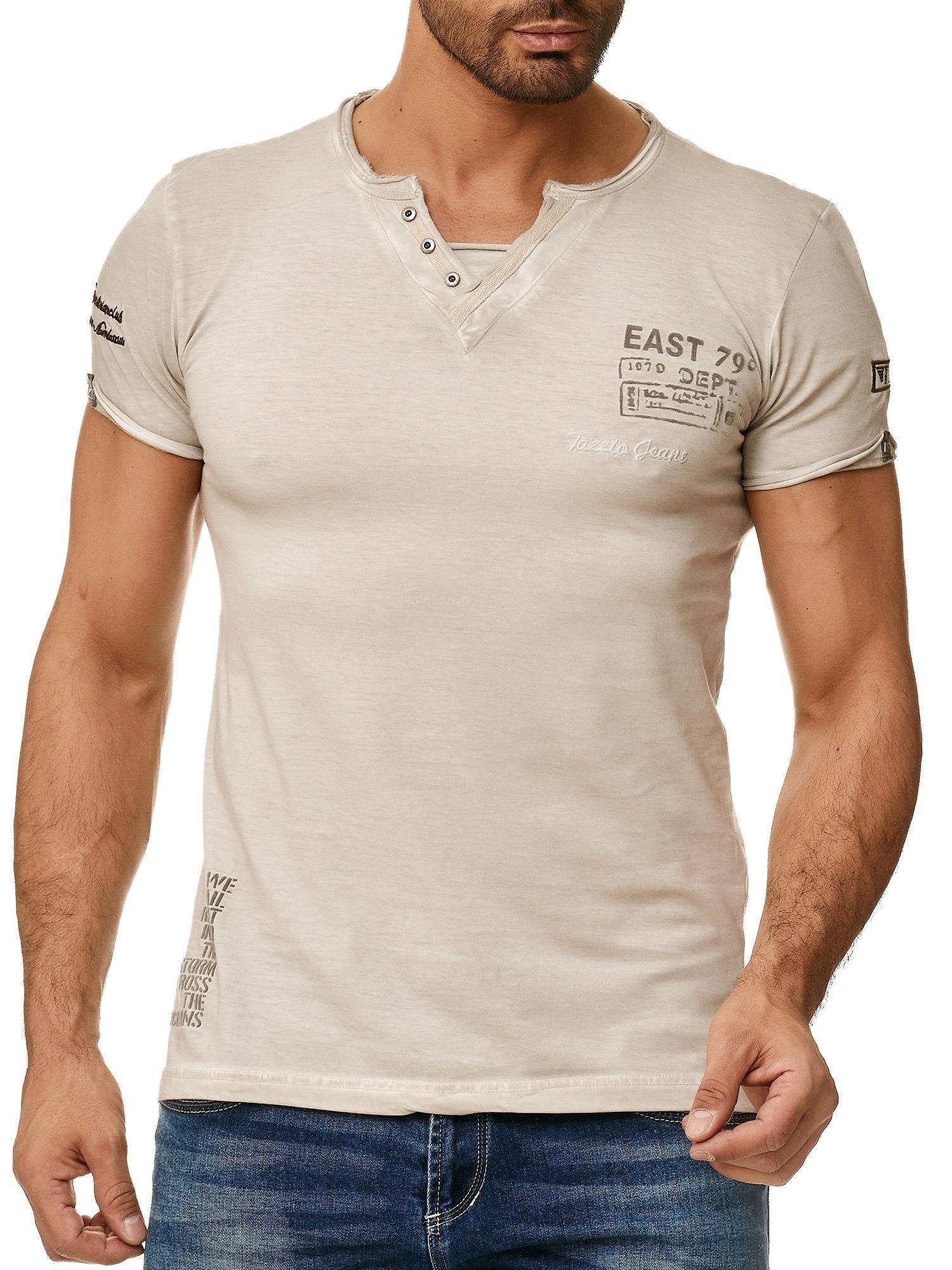 V-Shirt 4060 grau in Look außergewöhliches T-Shirt Used Tazzio Ölwaschung & dezentem