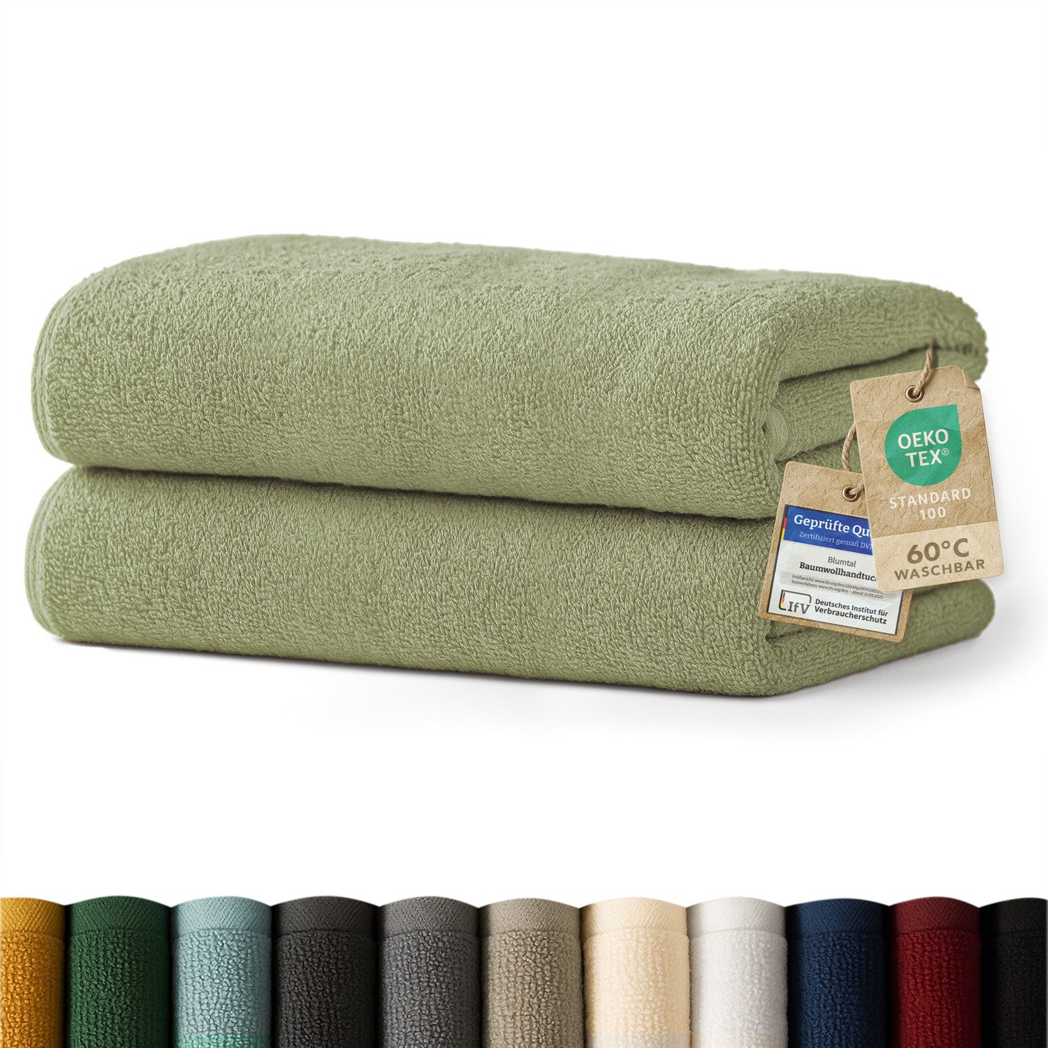 Blumtal Badetücher 2er-Set Premium Frottier Saunahandtuch, 80x200cm mit Aufhängeschlaufen, Frottee (2-St), Baumwolle Oeko-TEX Zertifiziert, saugstark
