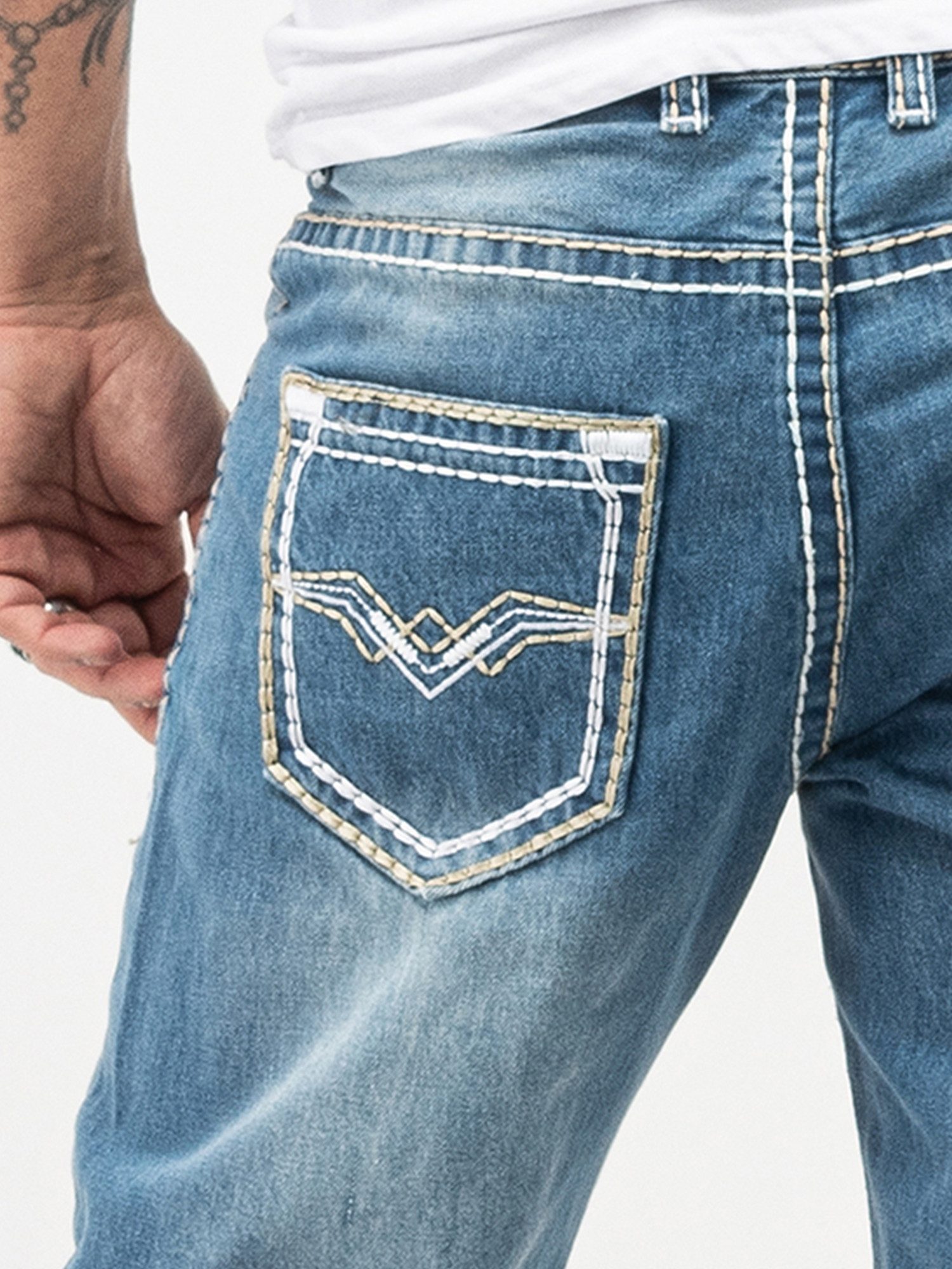 Rock Creek Straight-Jeans Herren Jeans dicke Nähte Blau RC-2268