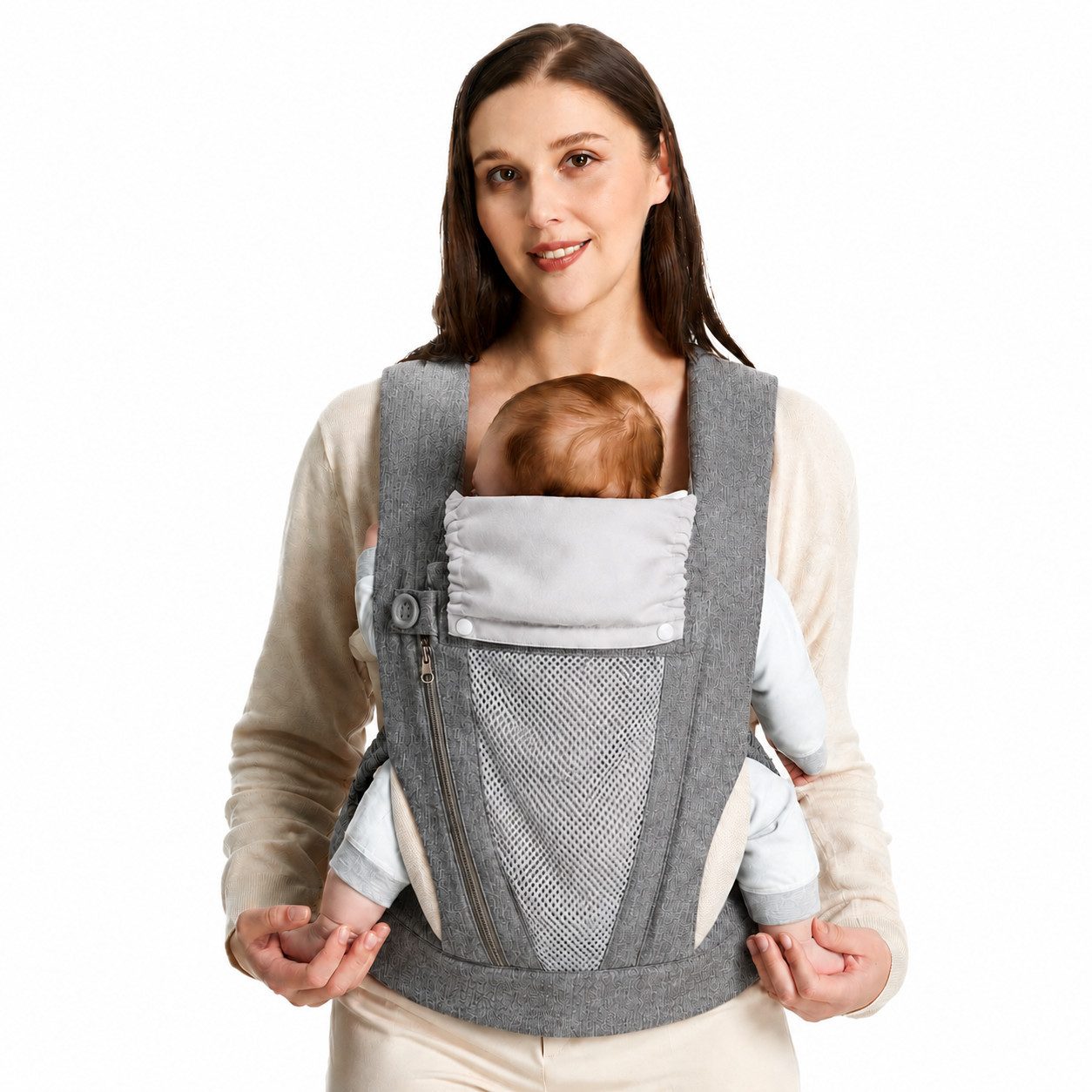 Fyrove Babytrage Neugeborene ab Geburt, Kleinkindtrage aus 100% Baumwolle (Ergobaby Babytrage mit Ein-Klick-Schnalle, ergonomische M-Position, X-Rücken, für 3,2–20 kg), tragetuch baby neugeboren, babytrage neugeborene ab geburt