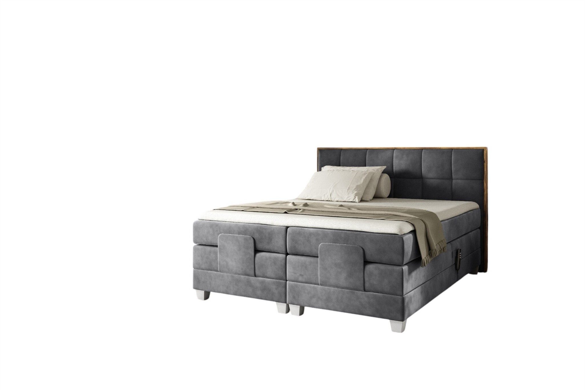 Fun Möbel Boxspringbett Schlafzimmerbett HENRY Elektrisch in Stoff Fresh (mit Bonell- und Taschenfederkernmatratze), Fuß- und Kopfteil elektrisch verstellbar