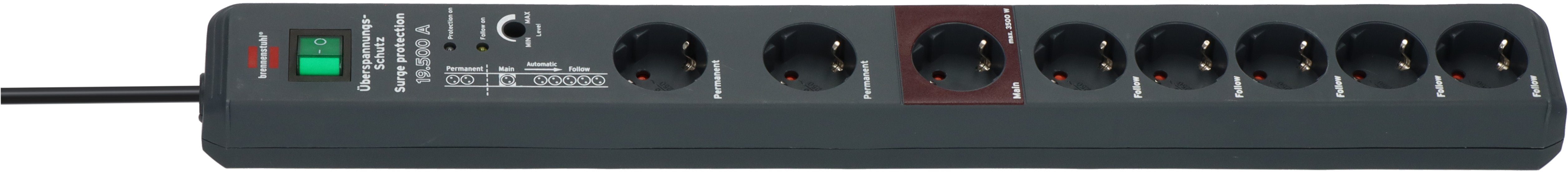 Funktion Schalter Follow Secure-Tec Brennenstuhl mit m), Main Überspannungsschutz, Steckdosenleiste und 8-fach (Kabellänge 3