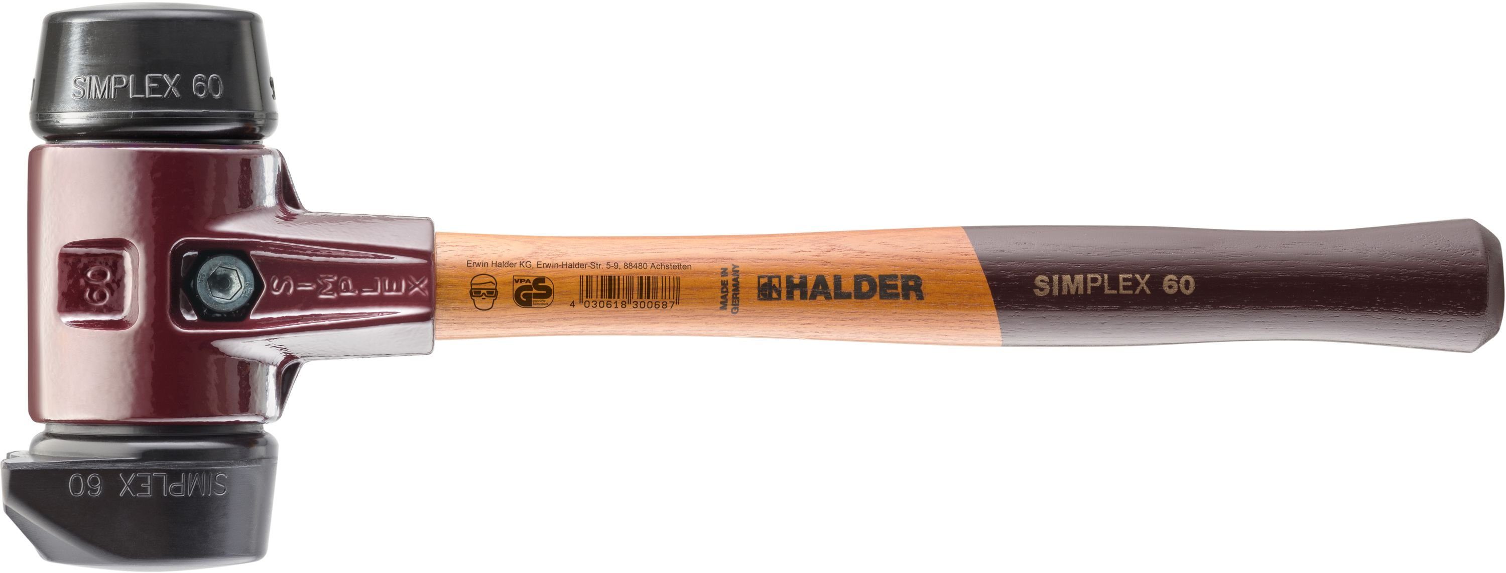 Halder KG Hammer Halder-SIMPLEX-Schonhammer mit TE-Gehäuse und Holzstiel, Gummikomposition mit Standfuss / Gummikomposition | Hammer
