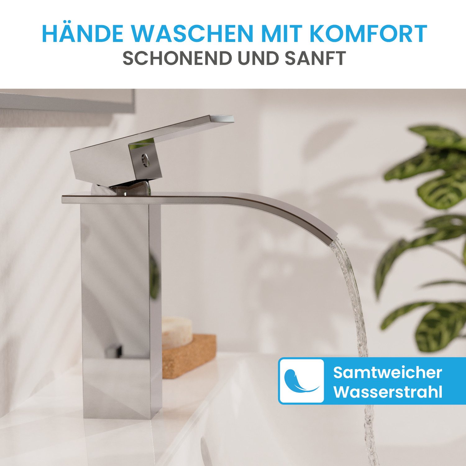 Bächlein Badarmatur Elegante Badarmatur Tamina (Chrom) hochwertige Designarmatur mit Wasserfalloptik – Bild 4 von 5