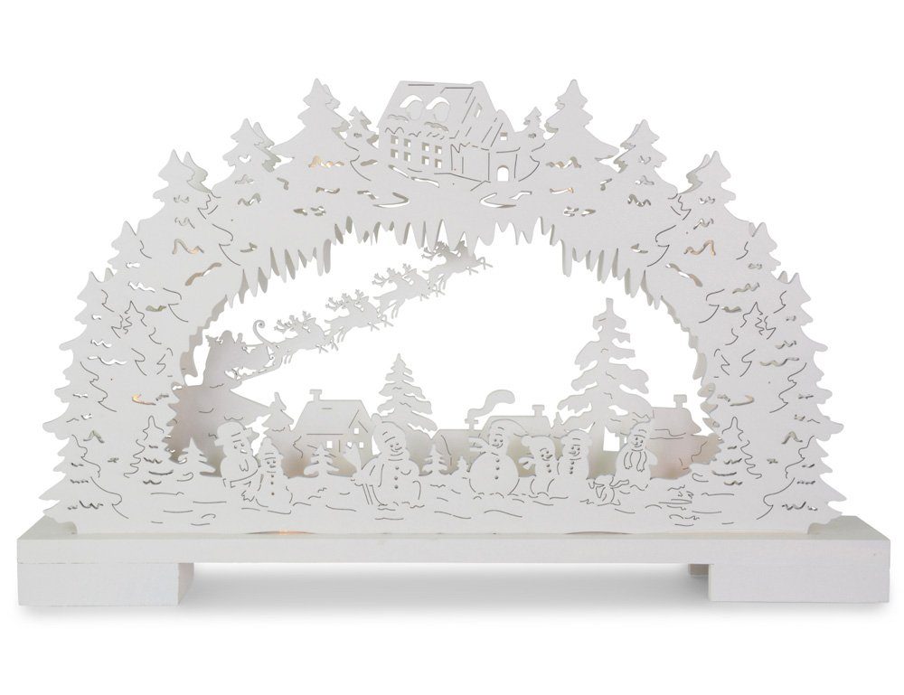 RIFFELMACHER & WEINBERGER Schwibbogen Winterlandschaft mit Schneemännern 44x25cm, Weiß - Holz Lichterbogen (1-tlg)