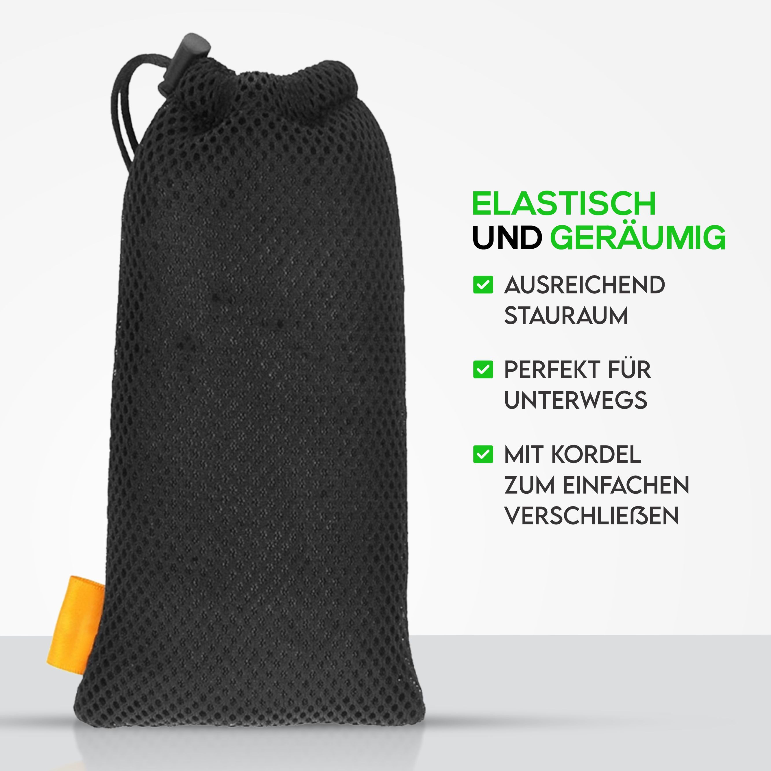 wortek Handyhülle Universal Handytasche Nylon Mesh Tasche Handysocke bis 6,5 Zoll, Netzbeutel mit Kordelzug für Handy, Powerbank, Kopfhörer uvm. – Bild 3 von 5
