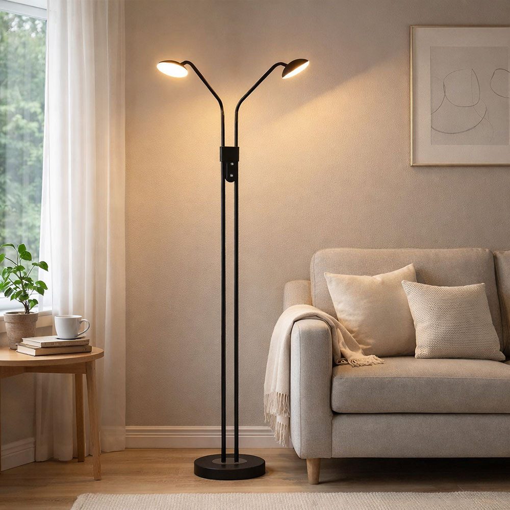 FISCHER & HONSEL LED Stehlampe, LED-Leuchtmittel fest verbaut, Warmweiß, Neutralweiß, Farbwechsel, Stehleuchte Leseleuchte 2xLED Touchdimmer schwarz schwenkbar CCT