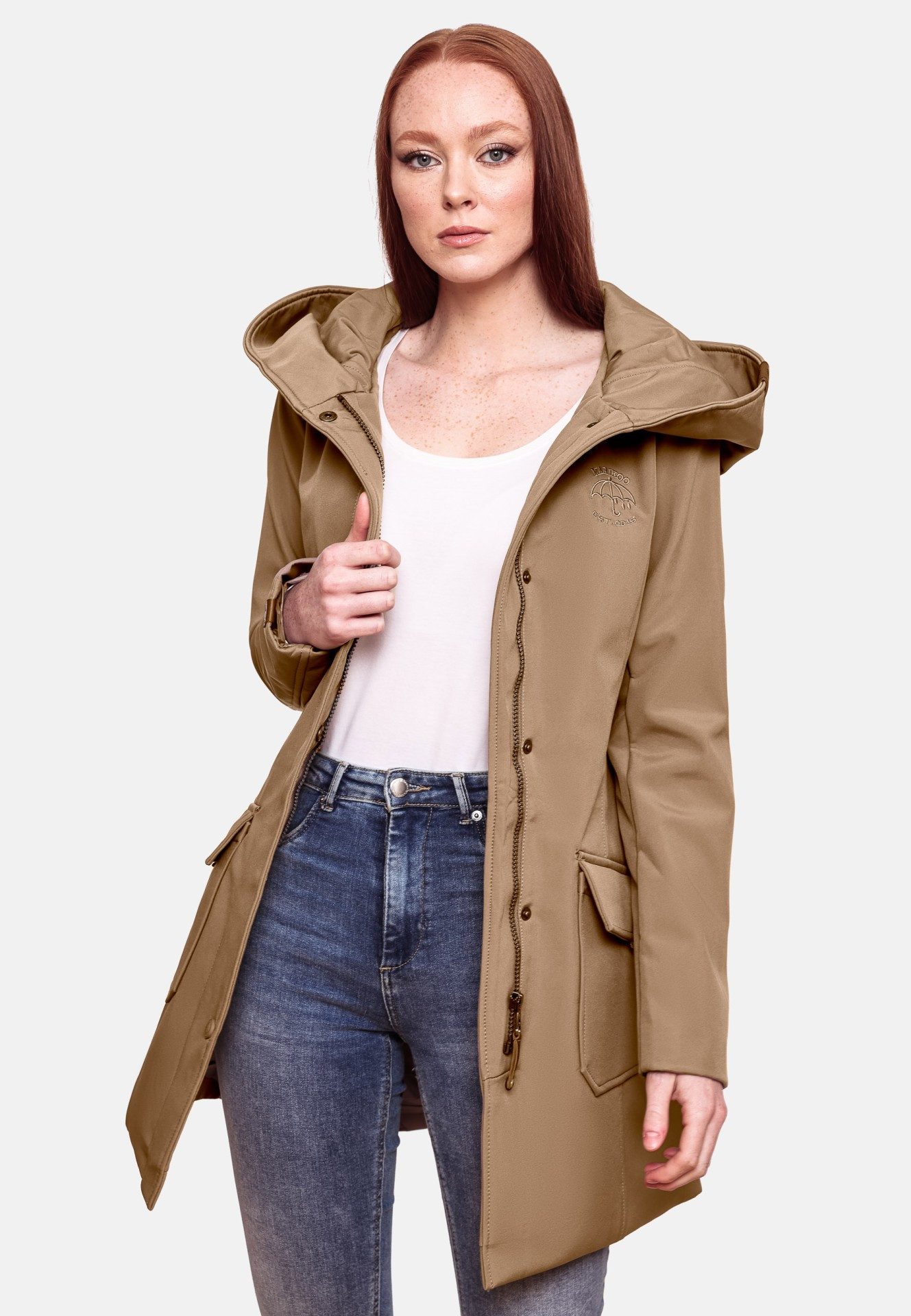 Marikoo Softshelljacke Softshelljacke Mayleen – Damen Übergangsjacke mit Kapuze und Taillierter Schnitt, hoher Tragekomfort und stilvolle Details