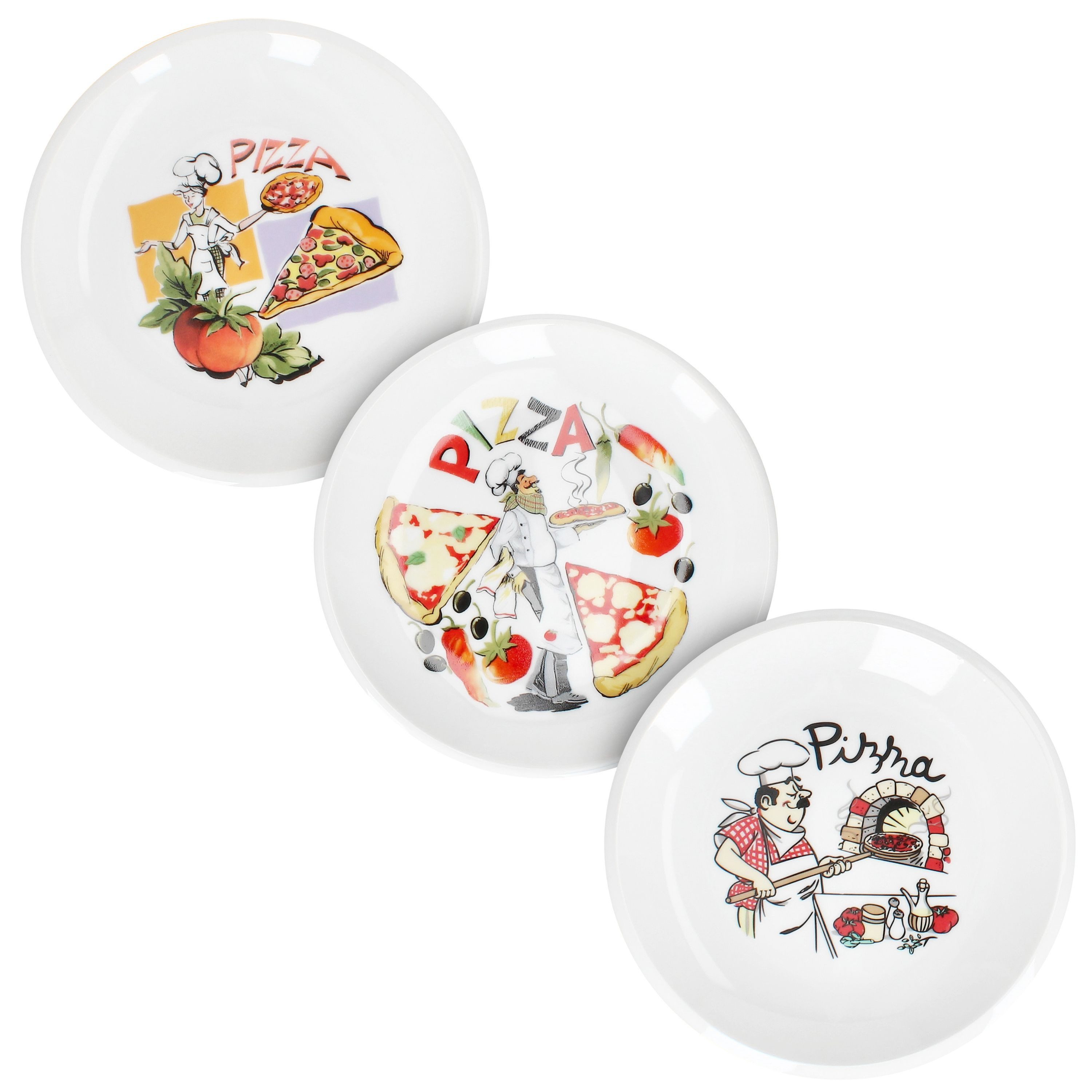 Pizzateller 3tlg Set kleine Pizzateller Porzellan Ø20,5cm verschiedene Motive