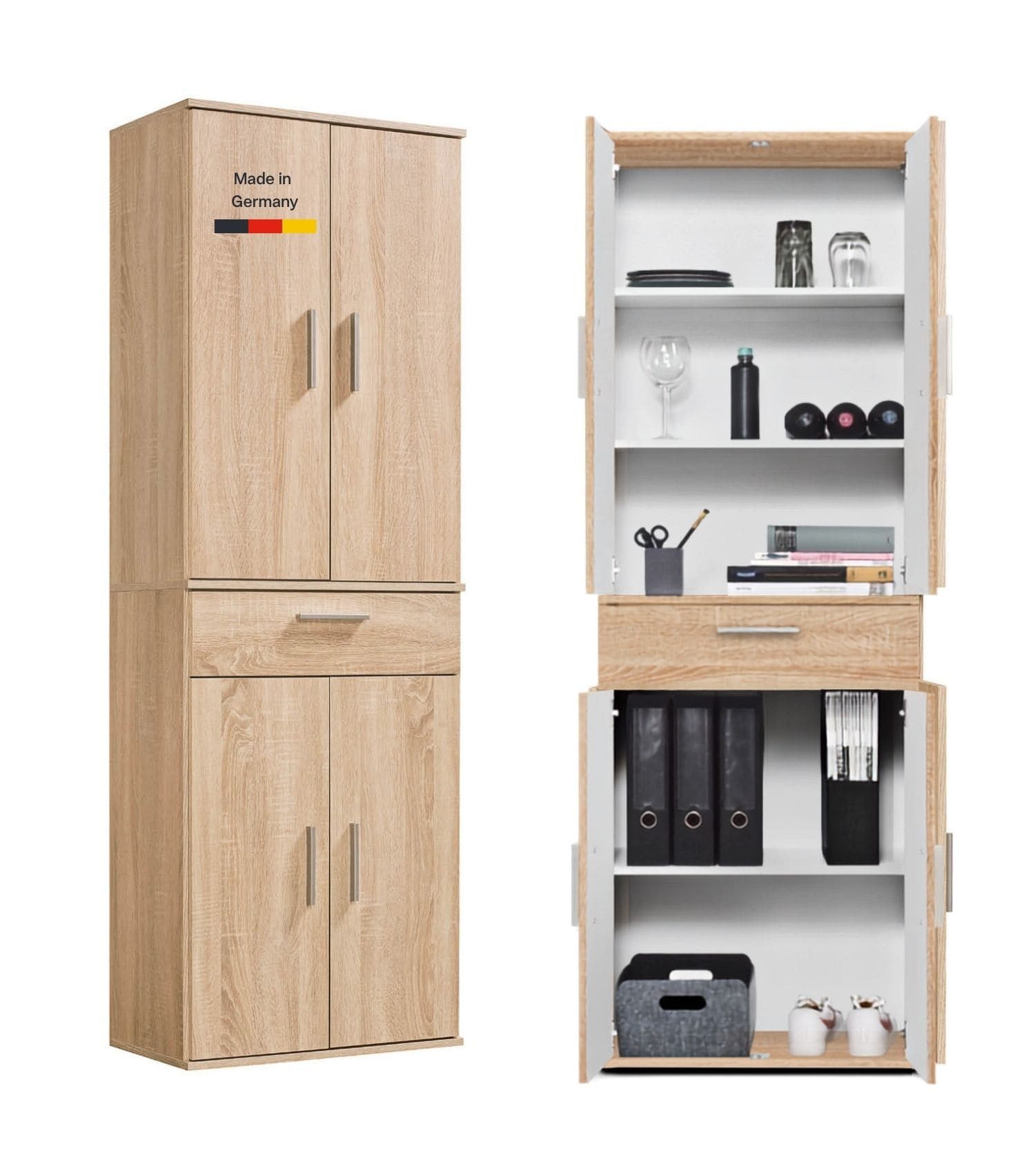 mokebo Mehrzweckschrank Der Praktische (60x180 cm, mit Schublade) Made in Germany, Büroschrank, Aktenschrank, Apothekerschrank in Holz