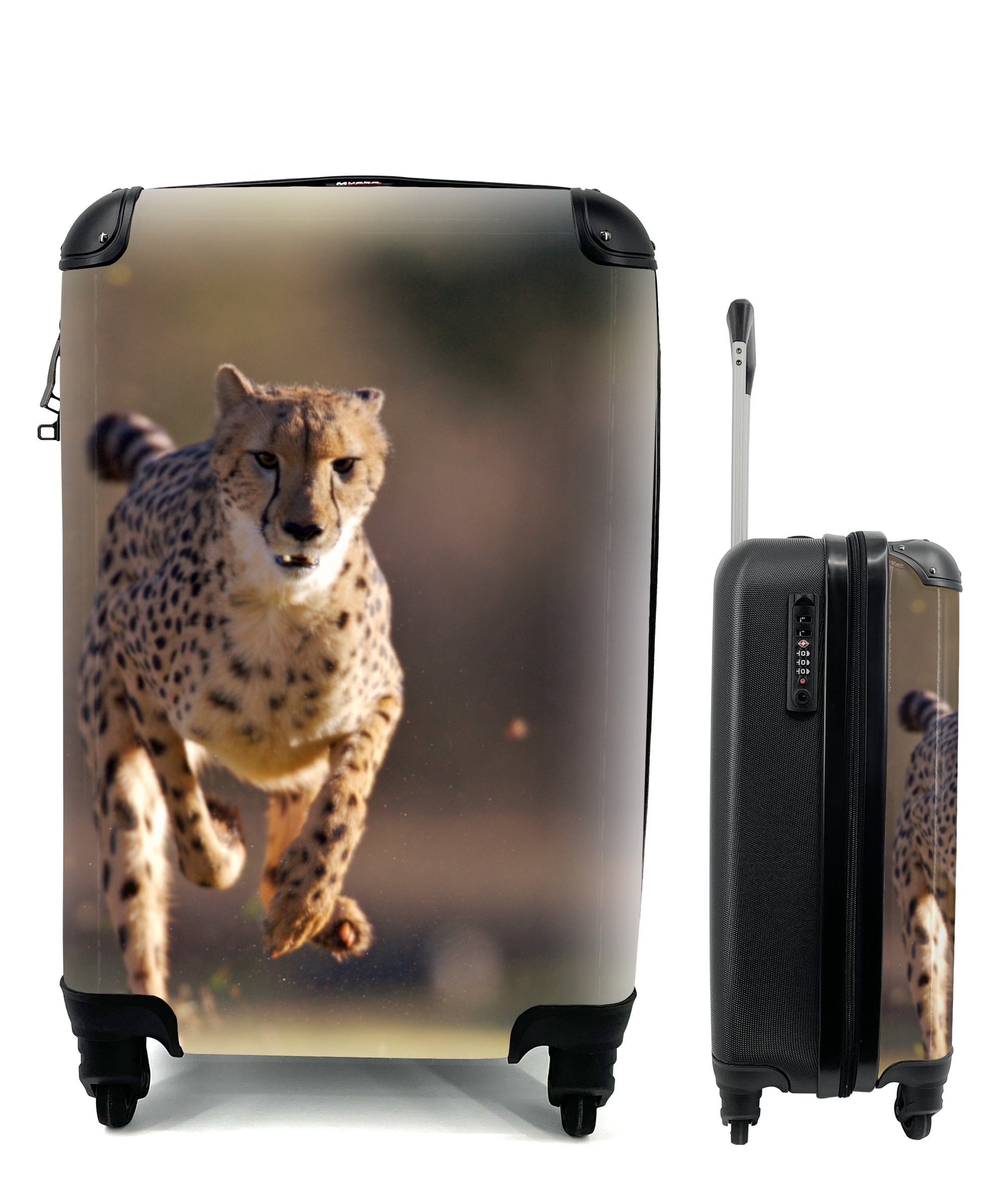 MuchoWow Handgepäckkoffer Leopard - Sprint - Pflanzen, 4 Rollen, Reisetasche mit rollen, Handgepäck für Ferien, Trolley, Reisekoffer