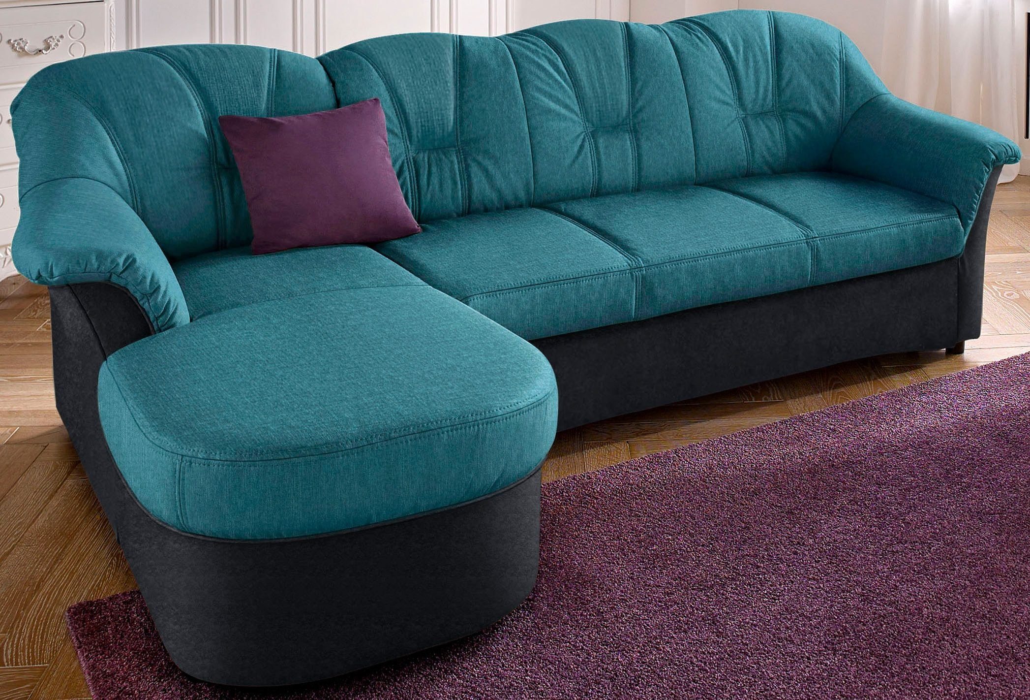 DOMO collection Ecksofa Flores Schlafsofa, B/T/H: 233/142/86 cm, L-Form, wahlweise mit Bettfunktion, wahlweise mit Federkern, auch in Leder