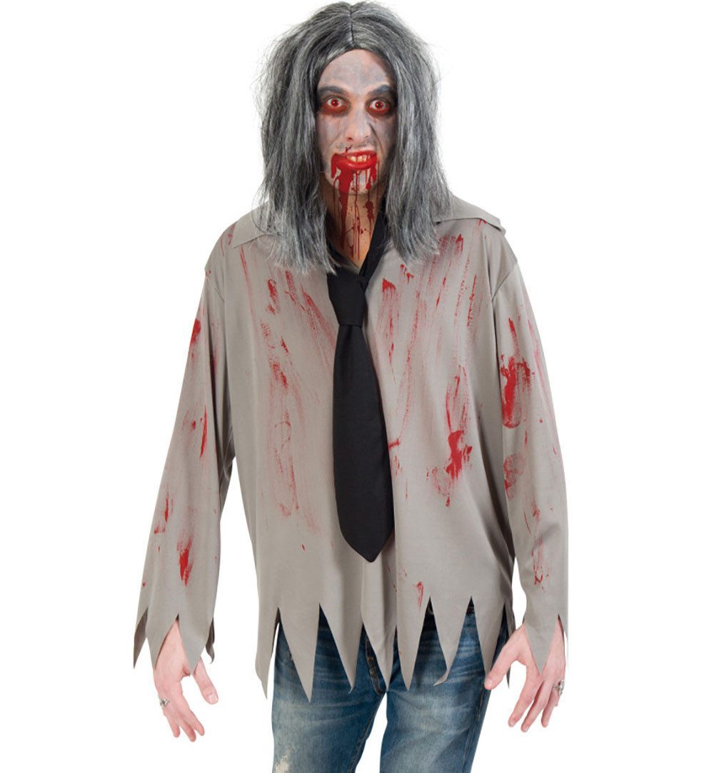 Fries Zombie-Kostüm Blutiges Herren Zombie Hemd mit Krawatte Halloween Karneval Fasching