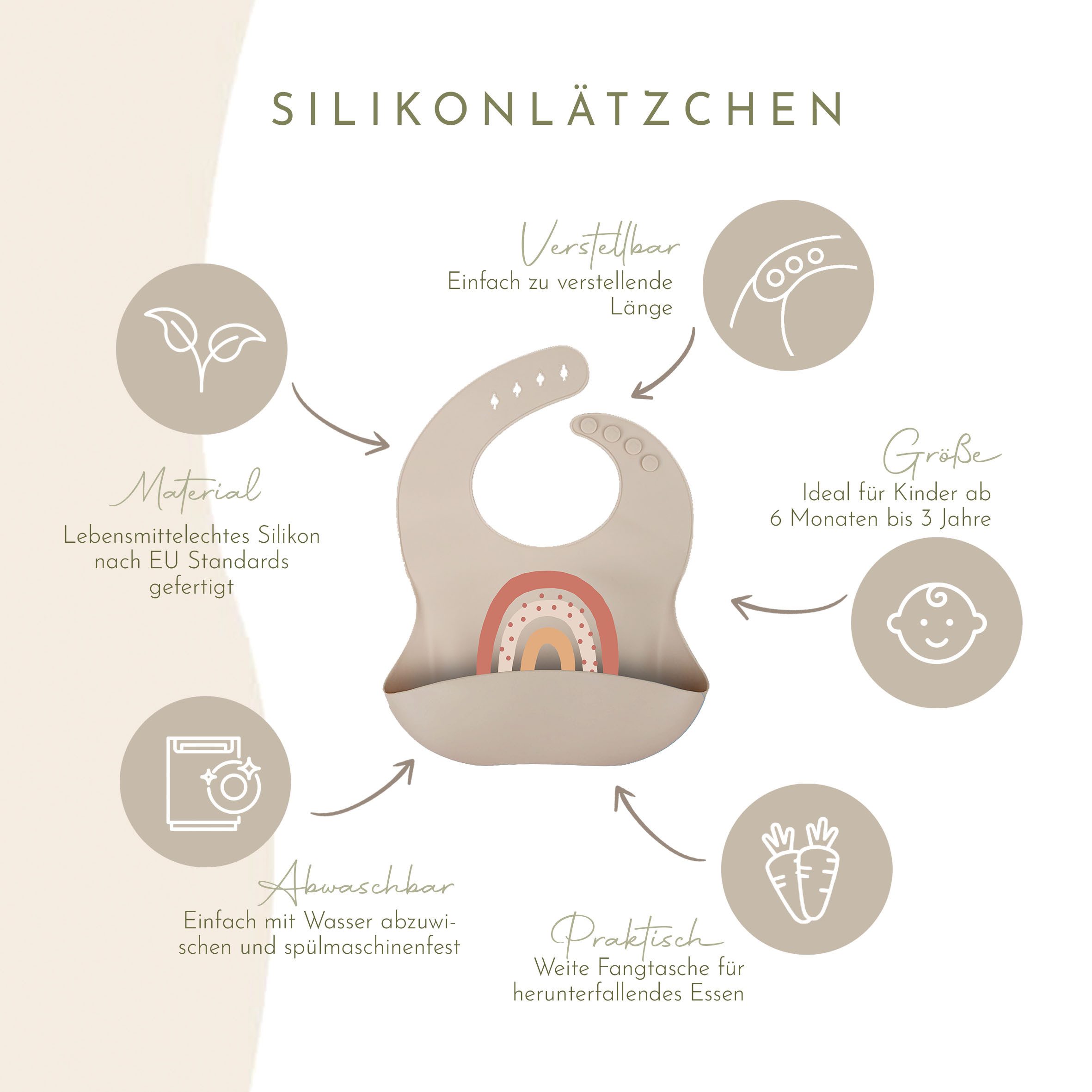 Artee Lätzchen Lätzchen 3er Set aus Silikon mit Auffangtasche