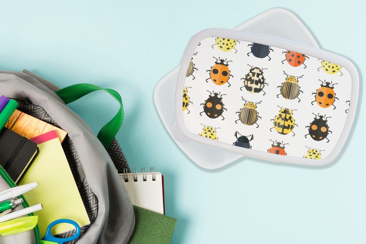 - Gestaltung, - für Insekten Kunststoff, Kinder Brotdose, Erwachsene, für (2-tlg), und Mädchen Brotbox Jungs weiß Käfer Lunchbox und MuchoWow