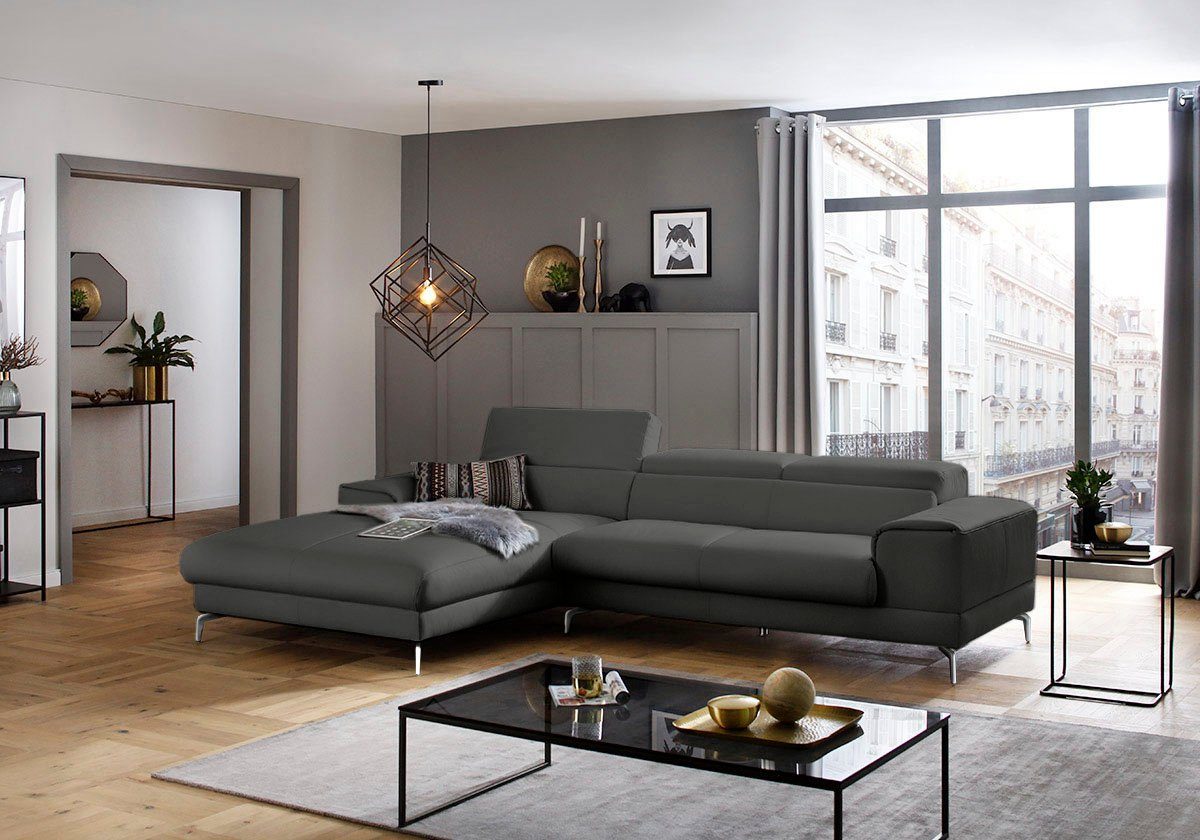 W.SCHILLIG Ecksofa piedroo, Designsofa mit tollem Sitzkomfort, bequem und elegant, L-Form, Kopfteilverstellung, wahlweise mit Sitztiefenverstellung, Breite 303cm