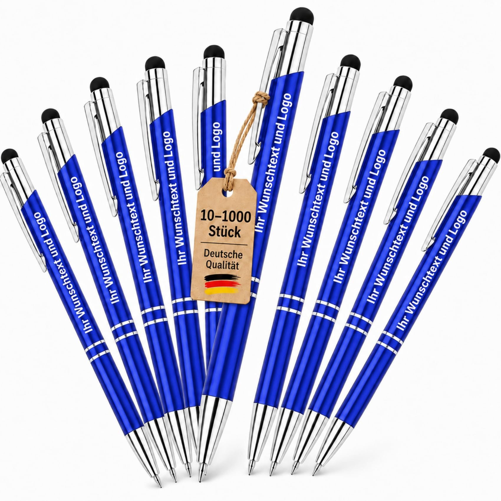 lindahandel Kugelschreiber Personalisierter Kugelschreiber mit Gravur, individueller Name Text, (10-tlg), blaue Tinte, Geschenk für Geburtstag Büro,Metall Kugelschreiber