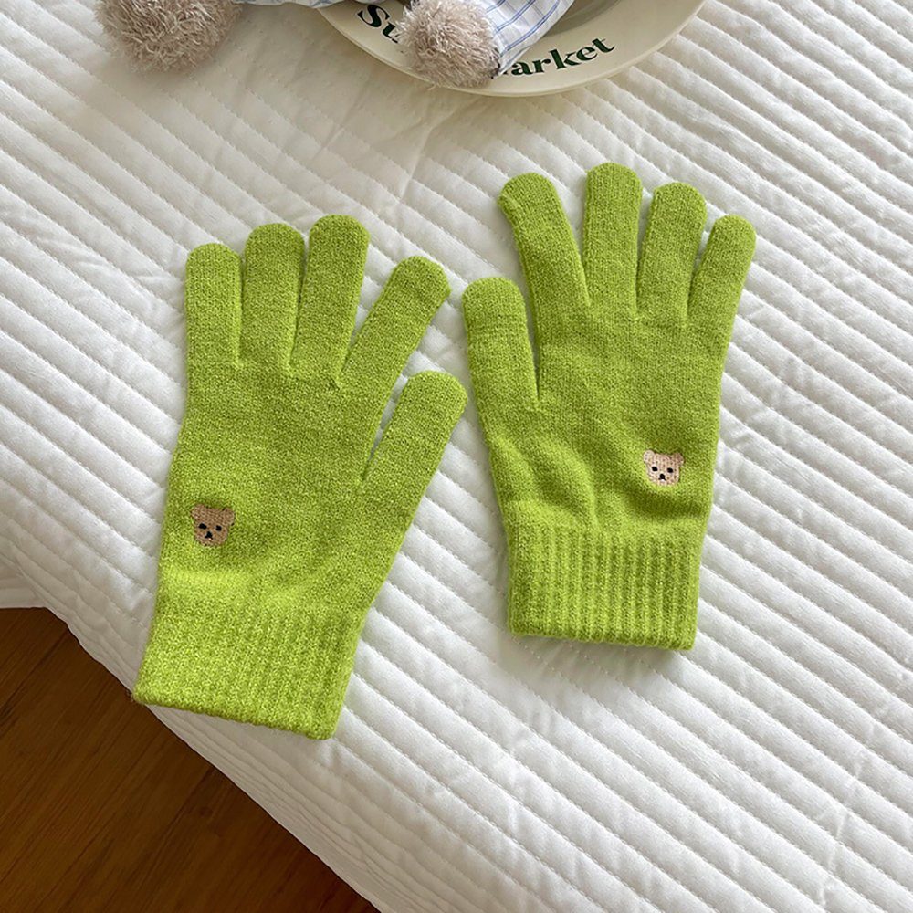 Handschuhe Strickhandschuhe ZanMax Hellgrün Handschuhe 1 warme gestrickte Winter Paar