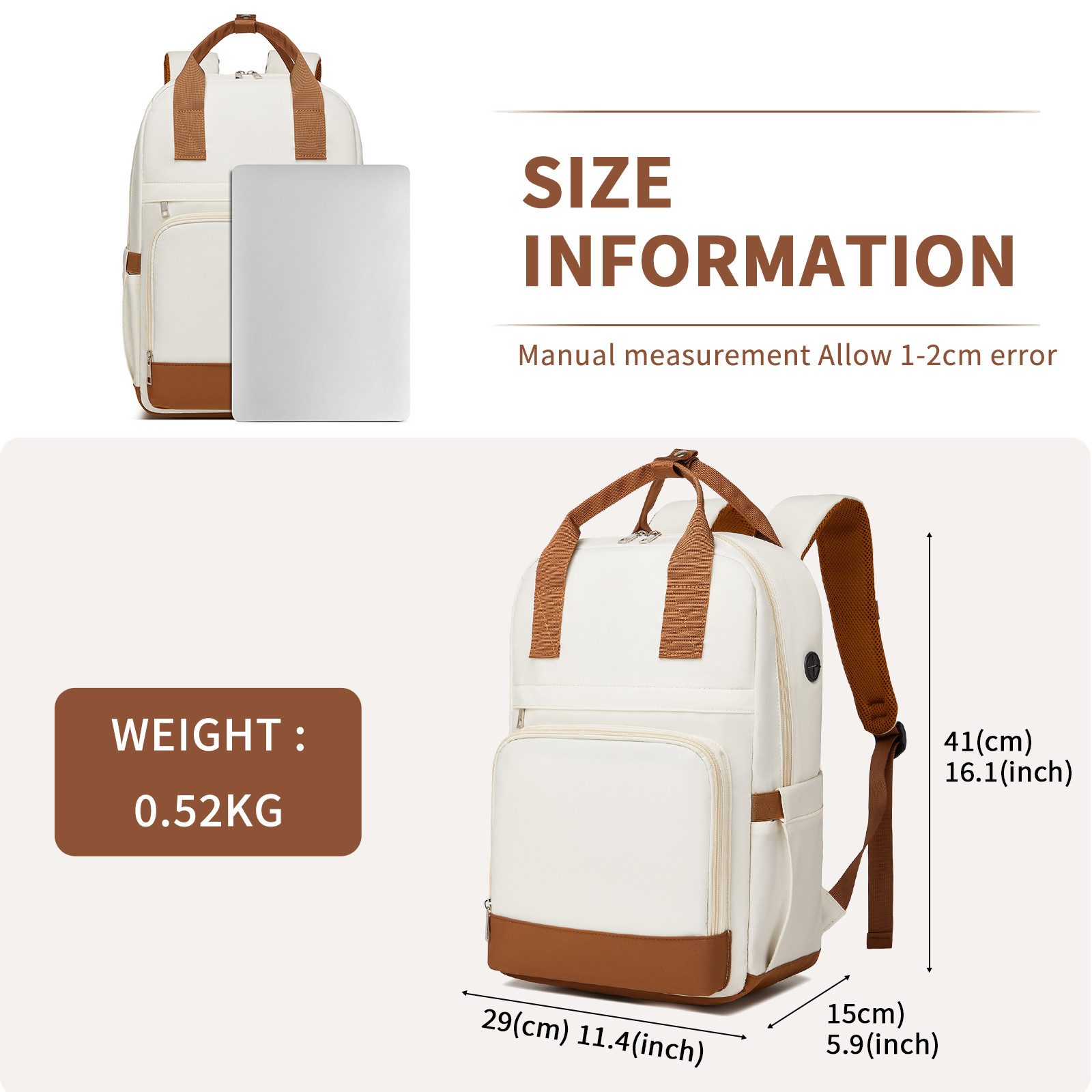 KONO Tagesrucksack Stylischer Laptop-Rucksack für Damen – 41x29x15cm (1-tlg)
