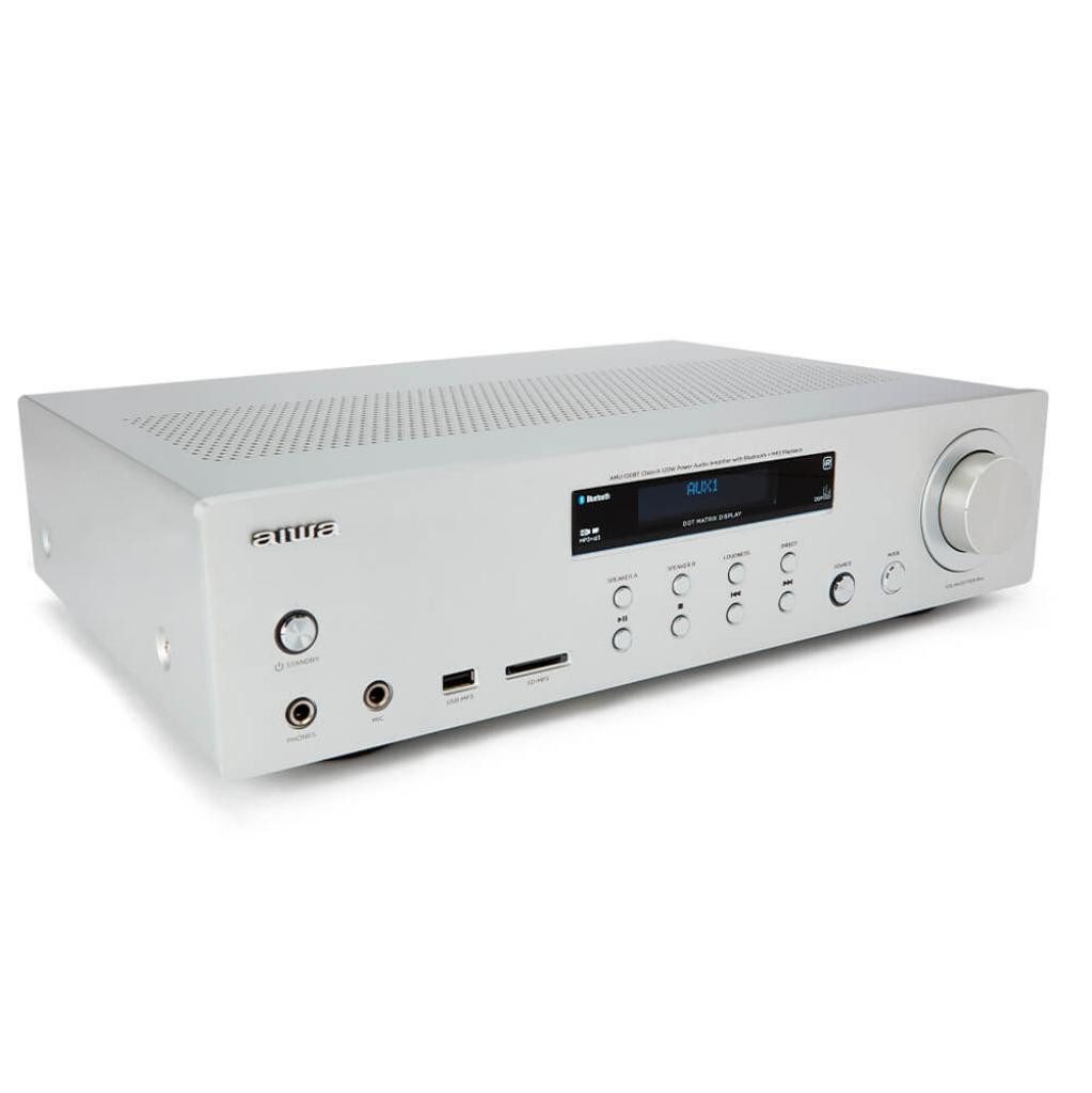 Aiwa AMU-120BT AV-Empfänger und -Verstärker, BT v5.0-Empfänger 2X 60 W Audioverstärker (Anzahl Kanäle: 2, 120 W, Tonregelung Bass & Treble unabhängige Einstellungen +/- 10dB)