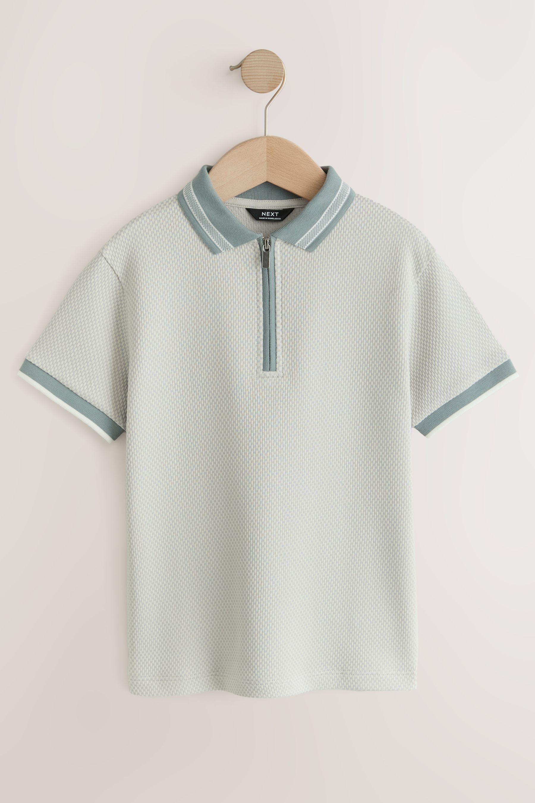 Next Poloshirt Kurzarm-Polohemd mit RV und Geo-Muster (1-tlg)