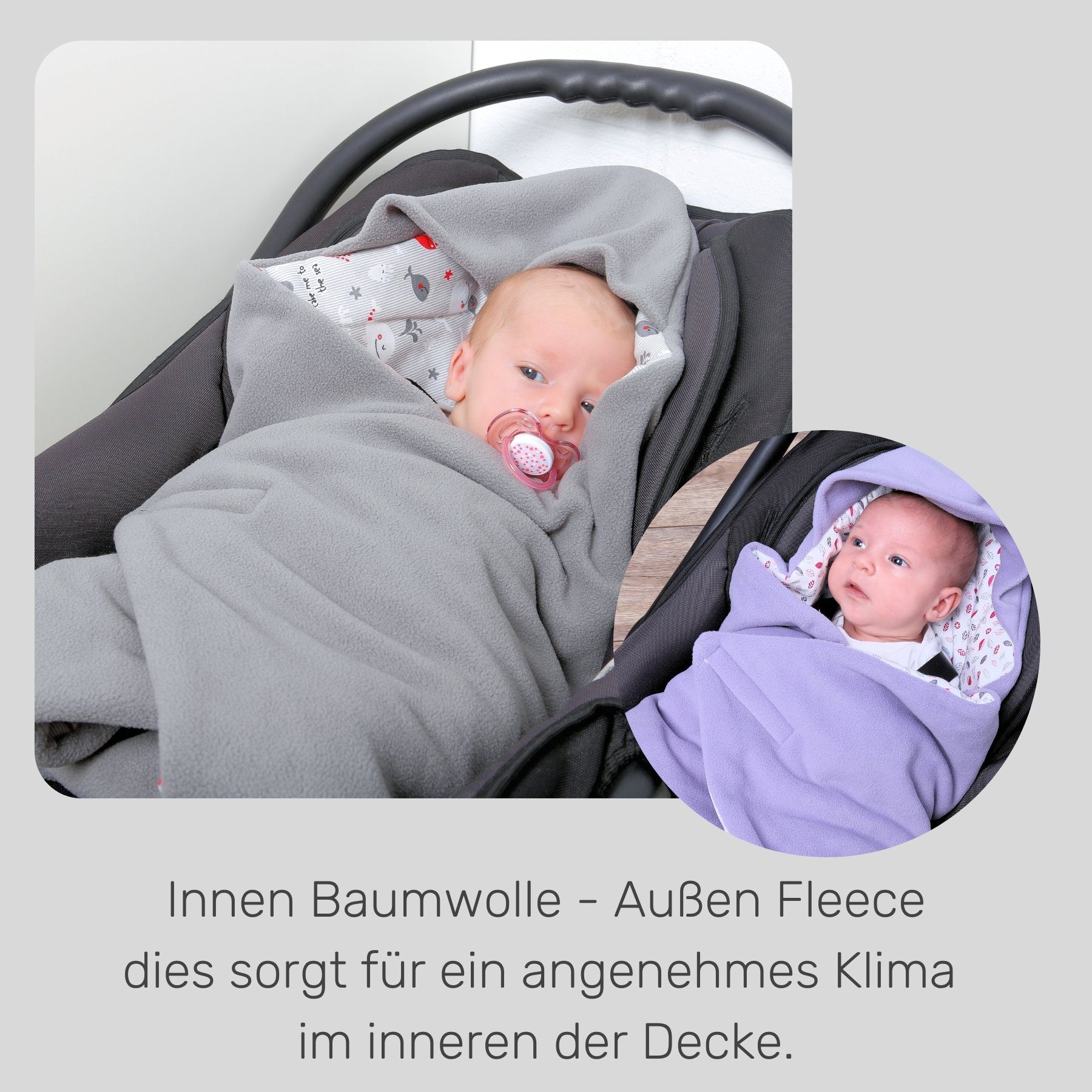 HOBEA-Germany, Babyschalendecke 3 Babyschale Sommer, Punkt grau/Meerestiere für Fußsack für Einschlagdecke Babyschale die