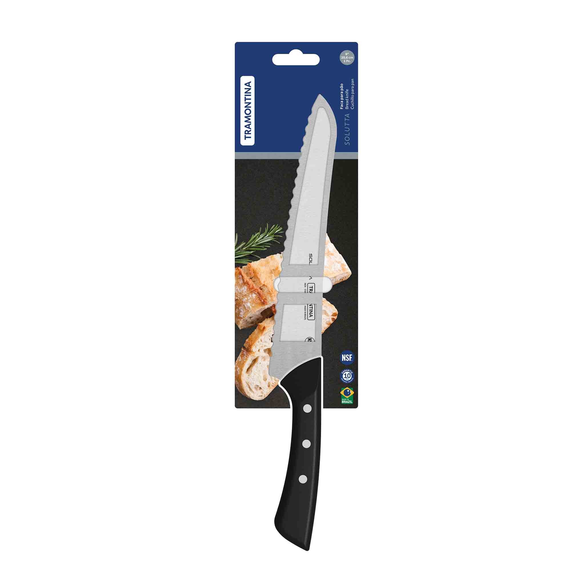 Tramontina Brotmesser SOLUTTA - Wellenschliff, rostfrei, Edelstahl, Klinge 20 cm, ergonomisch, spülmaschinenfest, rostfrei