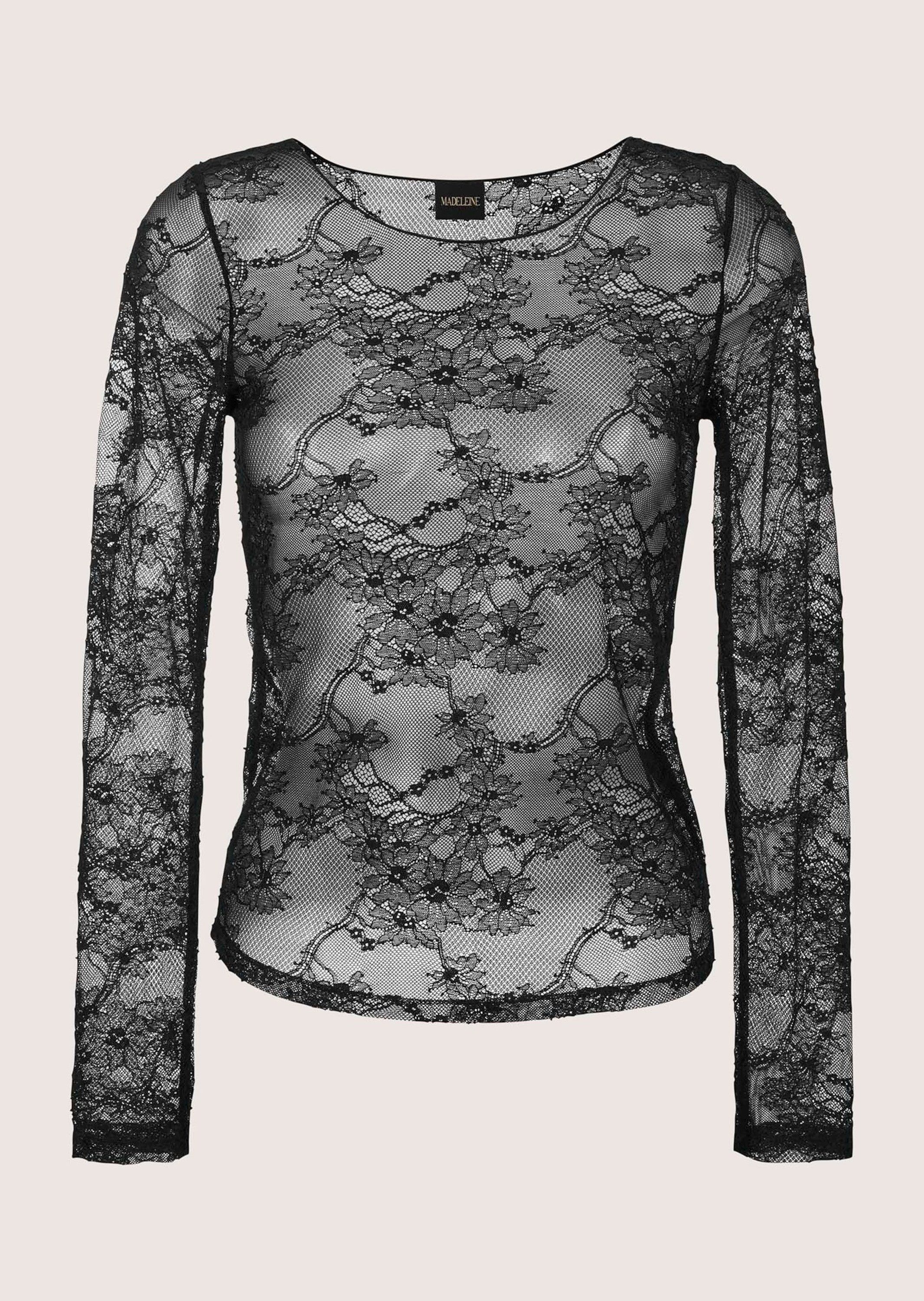 MADELEINE Langarmshirt Elegantes Rundhals-Oberteil aus feinem Netz Zartes, günstig online kaufen