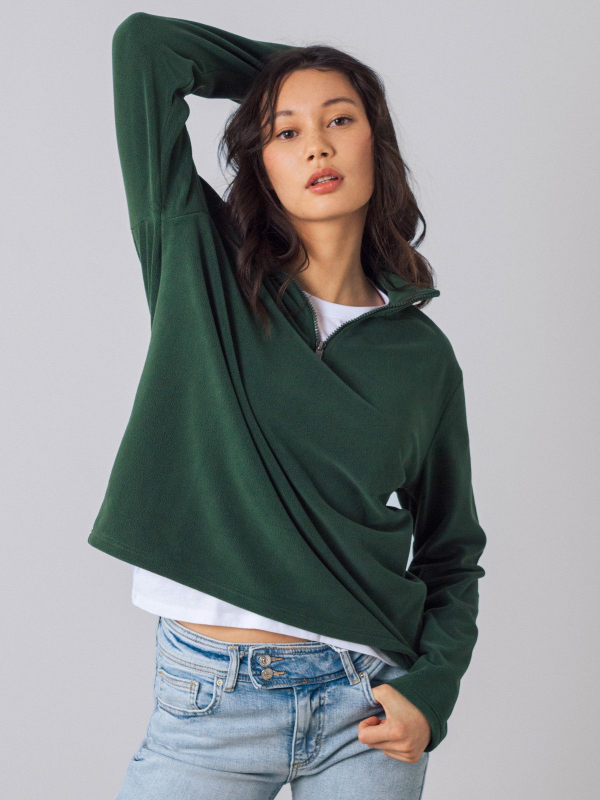 HONEST BASICS Fleecejacke Damen aus recyceltem Polyester mit halbem Reißver günstig online kaufen