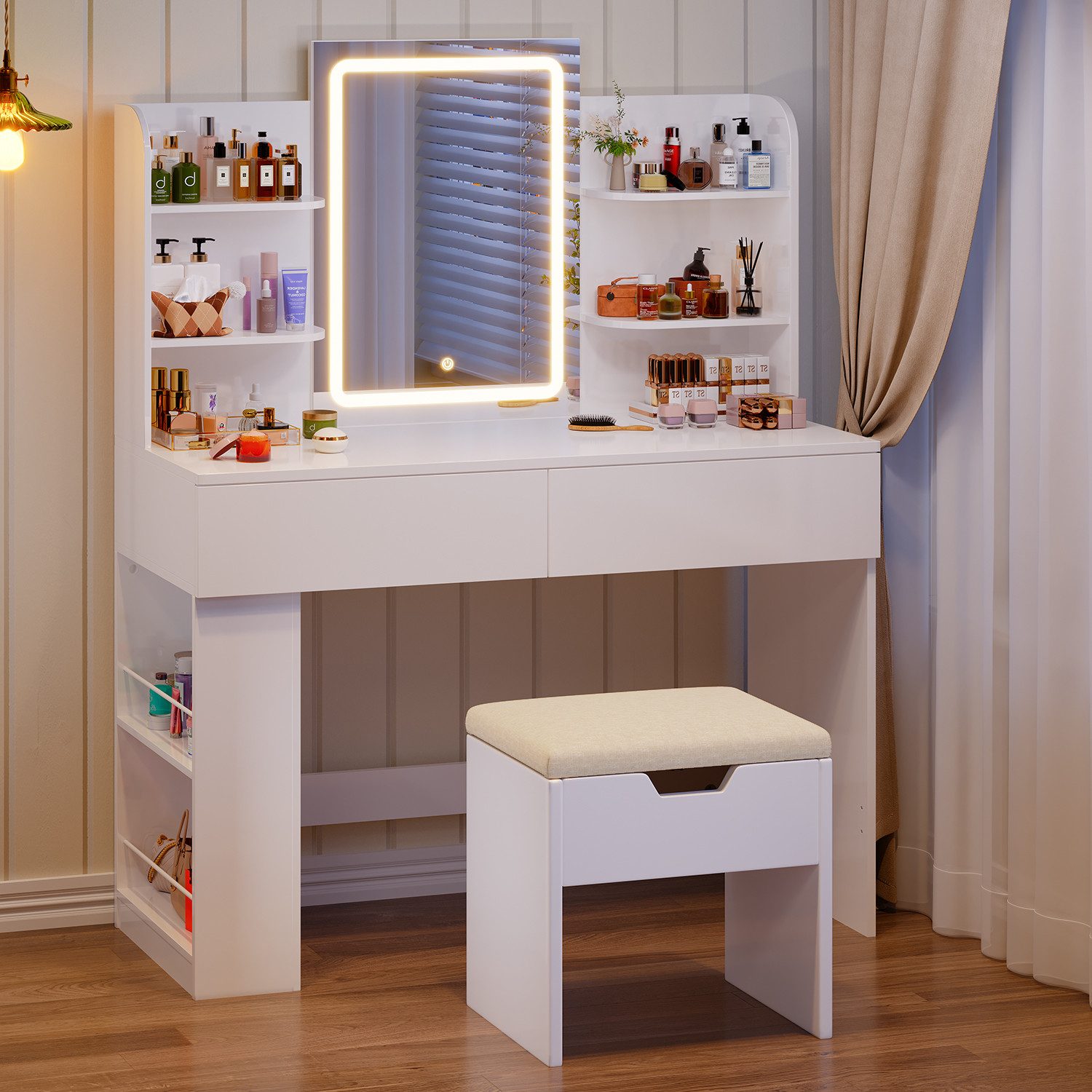 HOMALL Schminktisch mit Spiegel, LED-Beleuchtung, einstellbare Helligkeit, günstig online kaufen