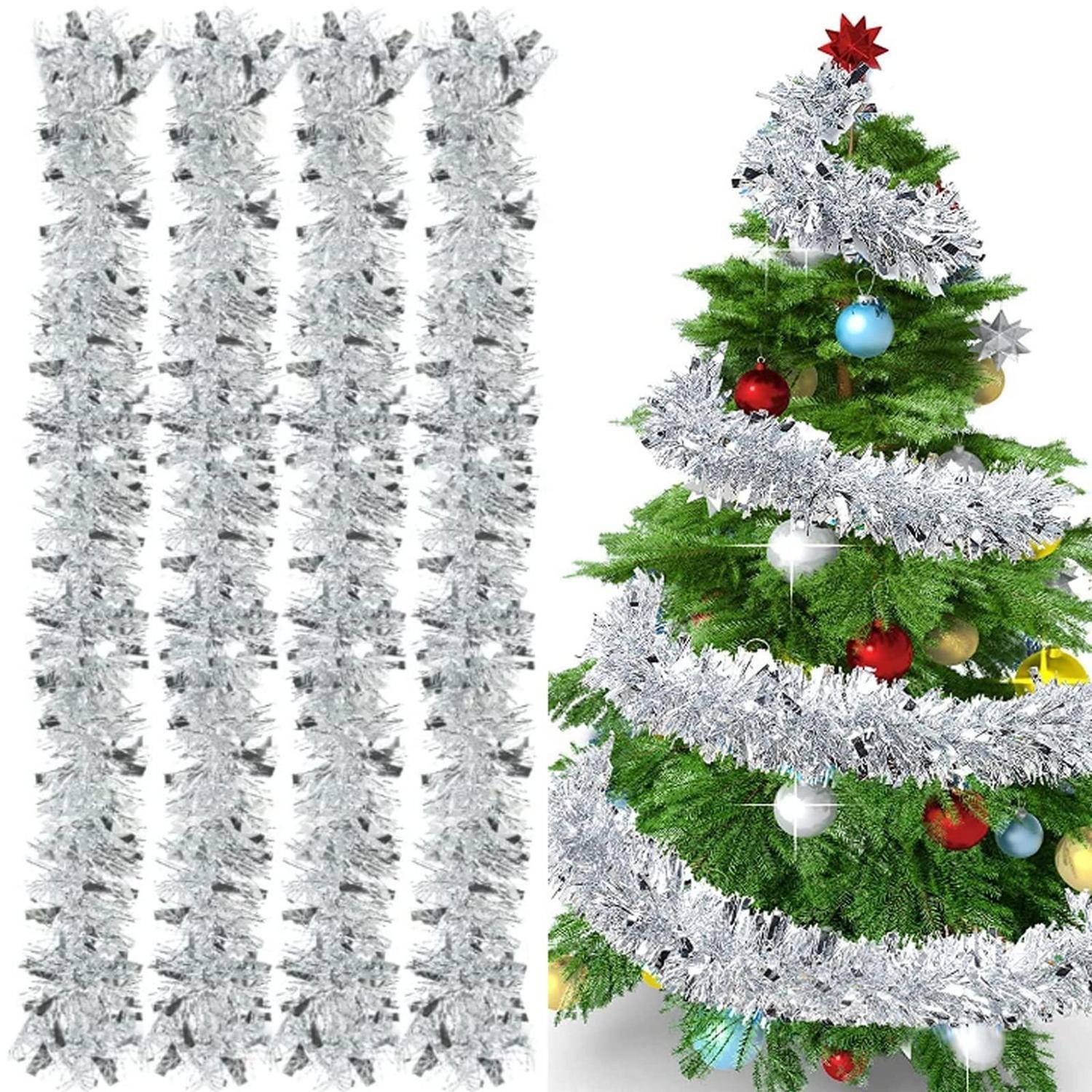 LuxusKollektion Girlanden Weihnachtsgirlanden Lametta 4tlg Silbrig 2m