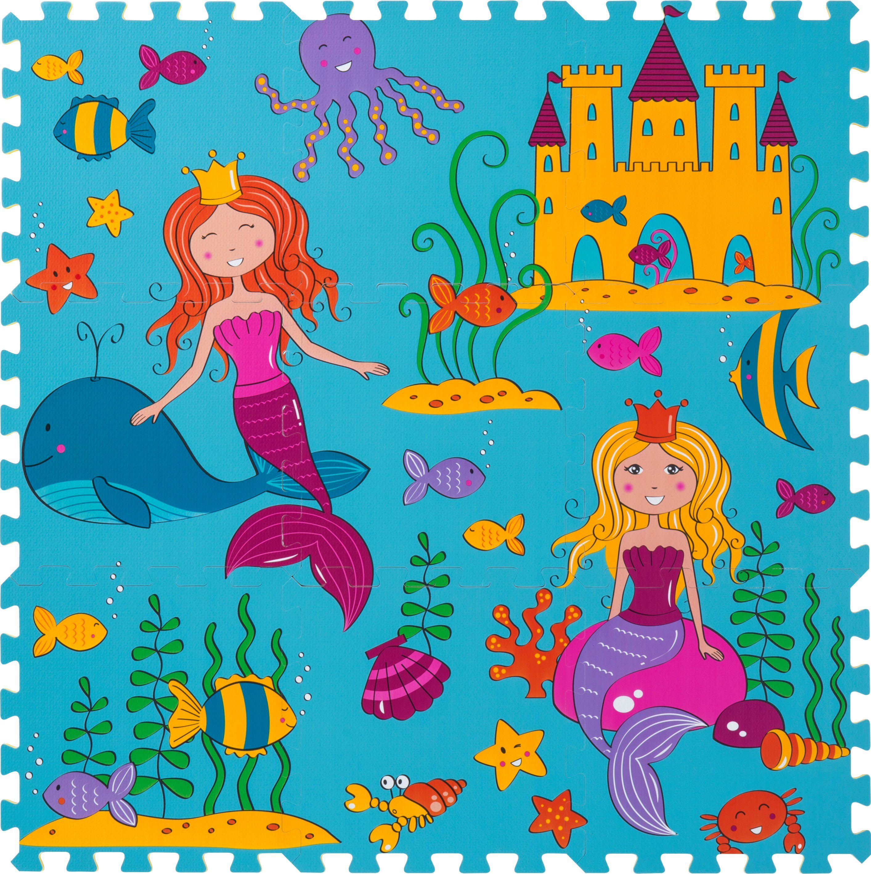 Andiamo Spielmatte Puzzlematte Meerjungfrau Motiv (9-teilig), 90 x 90 cm, 9 tlg., bunte Spielunterlage, Unterwasserwelt, Meerestiere
