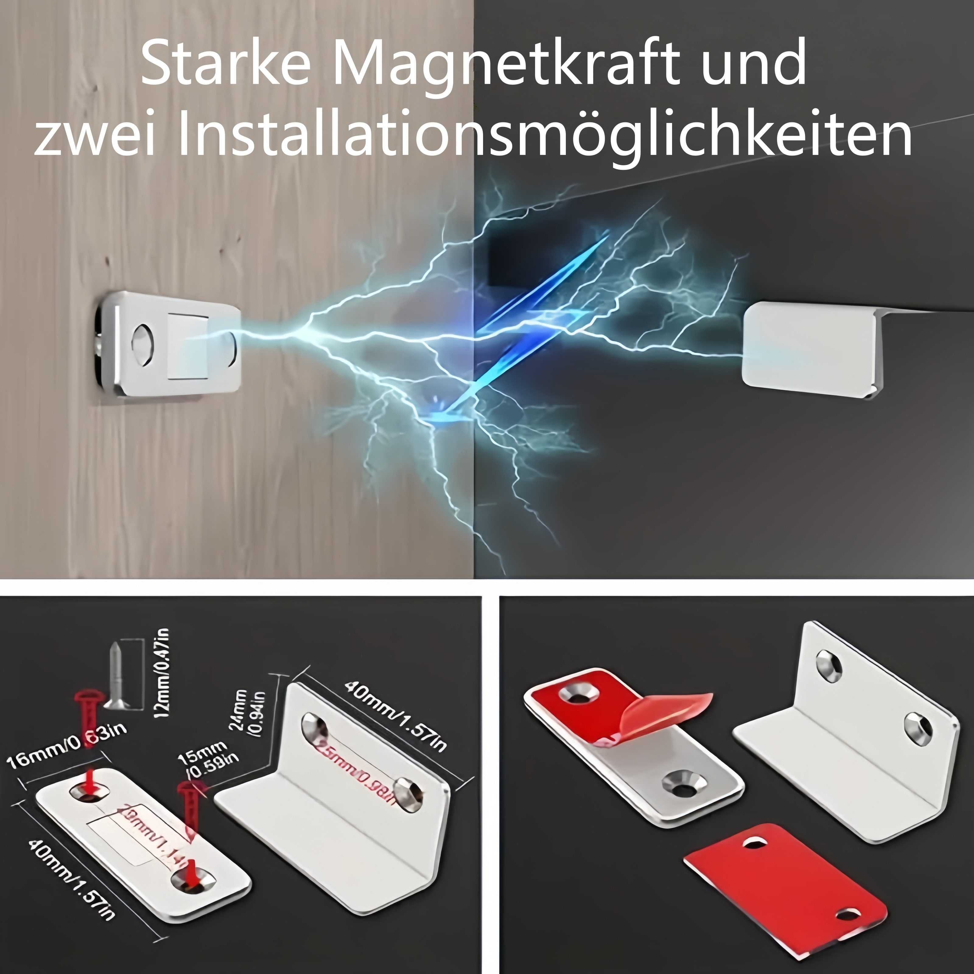 FOUORTUNATE-BEE Wandtürstopper Magnetischer Türstopper ohne Bohren für Schrank- & Zimmertüren (4 St), Unsichtbarer Türmagnet mit starkem Halt für Schiebe- & Möb – Bild 4 von 5