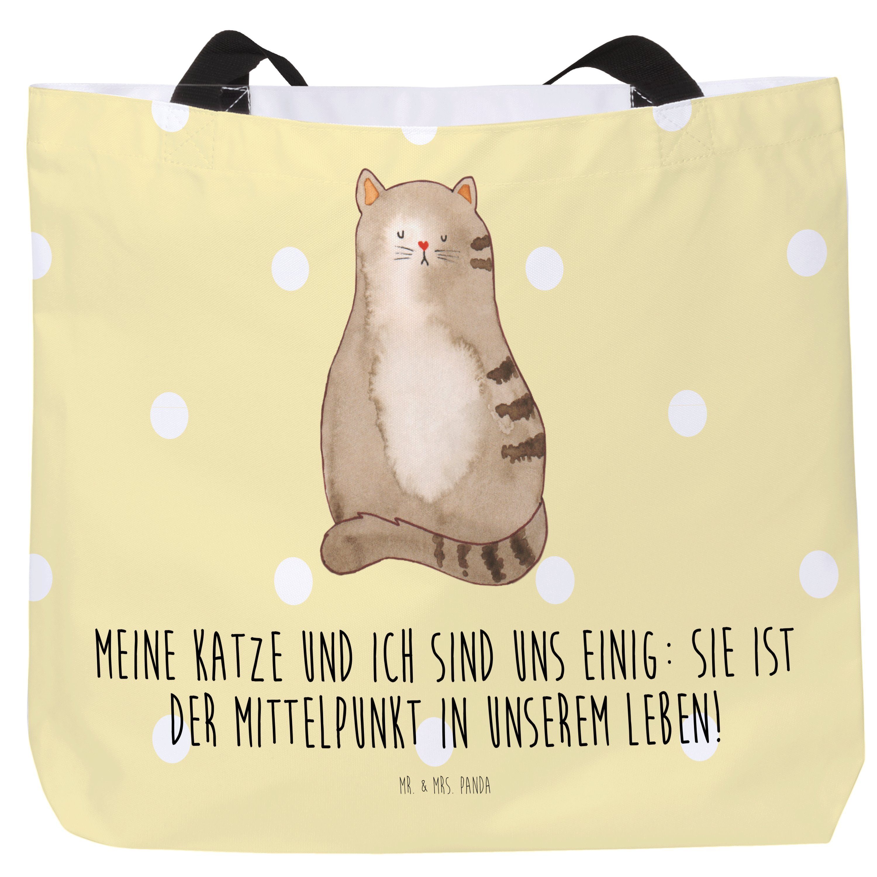 Mr. & Mrs. Panda Shopper Katze sitzend - Gelb Pastell - Geschenk, Katzen, Einkaufsbeutel, Beut (1-tlg)