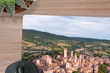 MuchoWow Gaming Mauspad Luftaufnahme der toskanischen Stadt San Gimignano in Italien (1-St), Mousepad mit Rutschfester Unterseite, Gaming, 40x40 cm, XXL, Großes