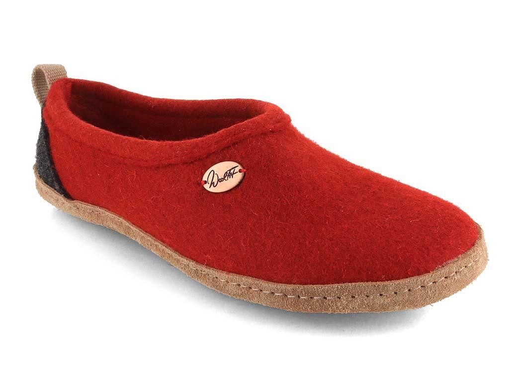 WoolFit Highland knöchelhoher Hüttenschuh aus Filz Hausschuh mit chromfreier Ledersohle