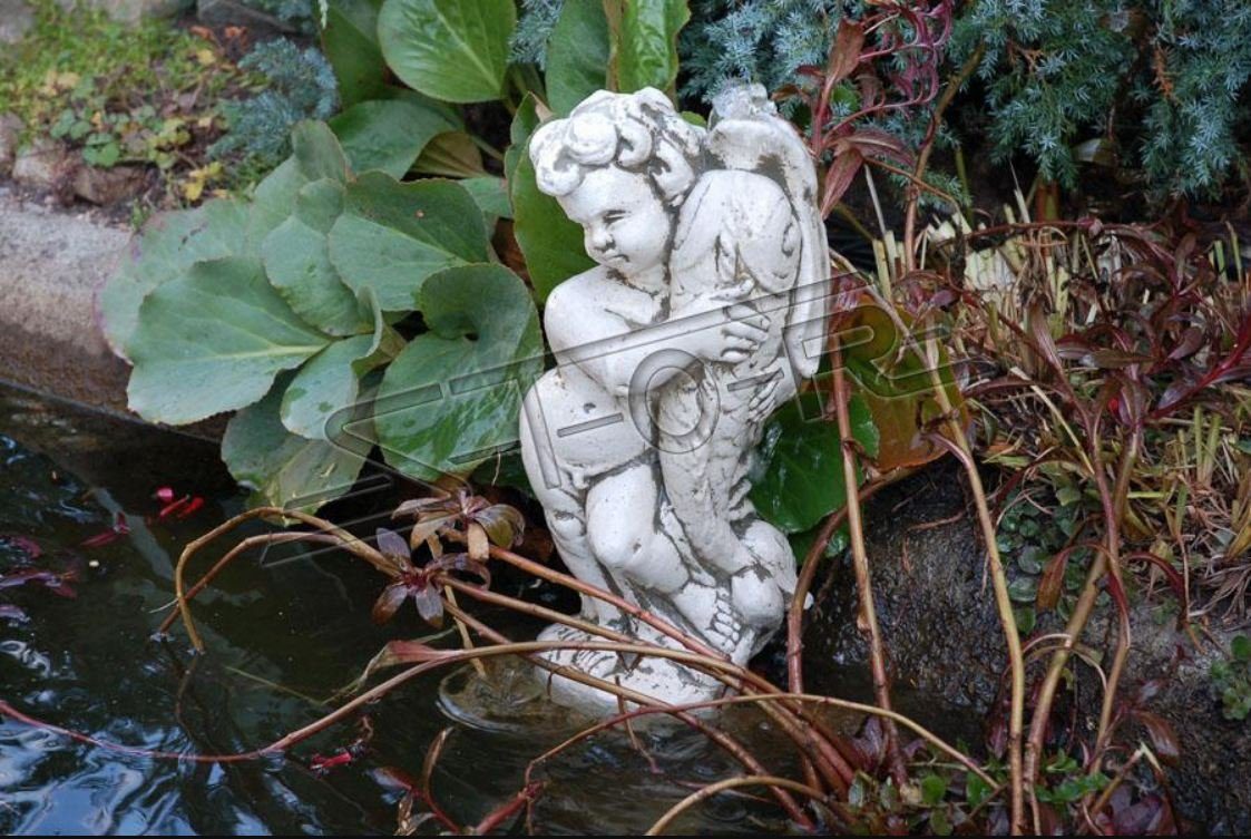 Gartenfigur Menschen 42cm Teichfigur Steinguss JVmoebel Fontaine Skulptur Engel