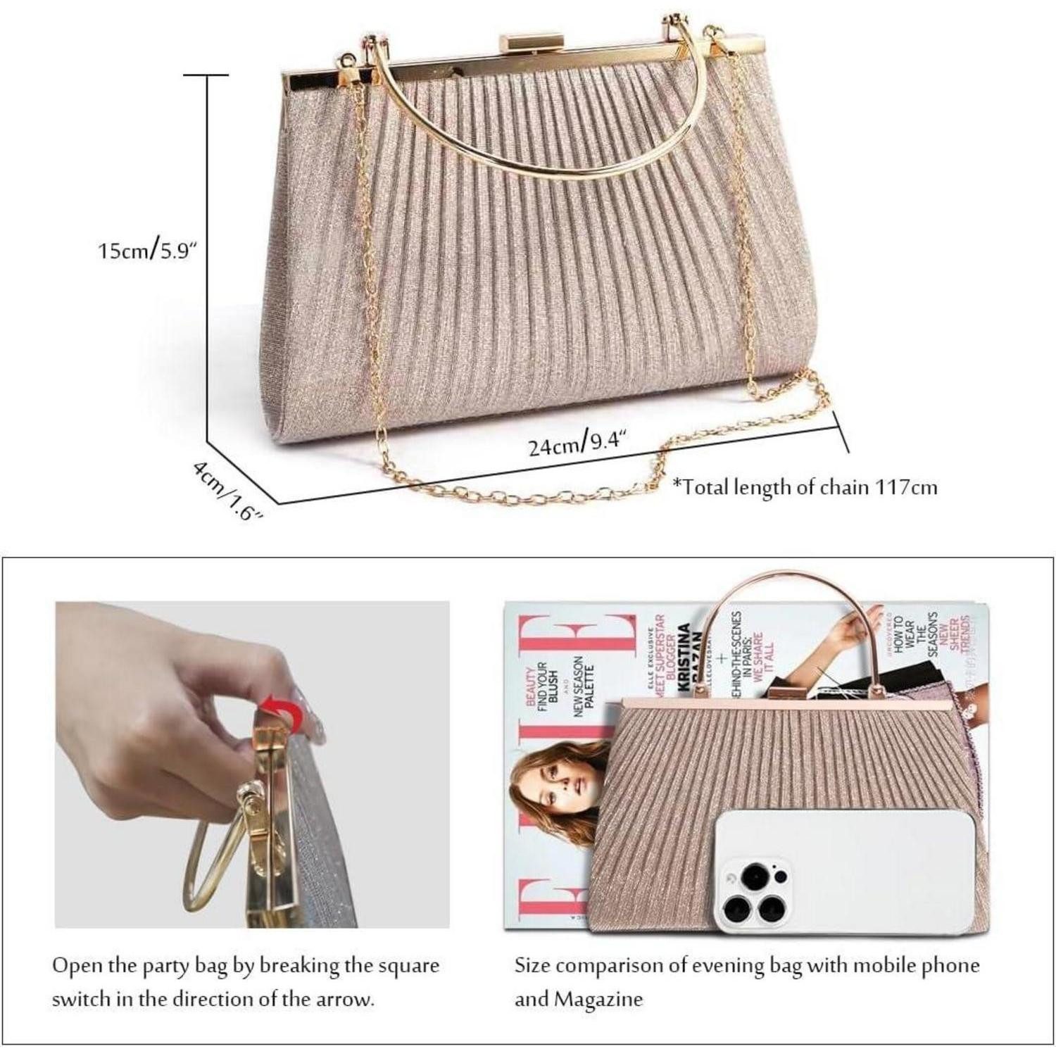 LuxusKollektion Clutch Damen Clutch Glitzer Abendtasche Brauttasche Hochzeit Party Gold