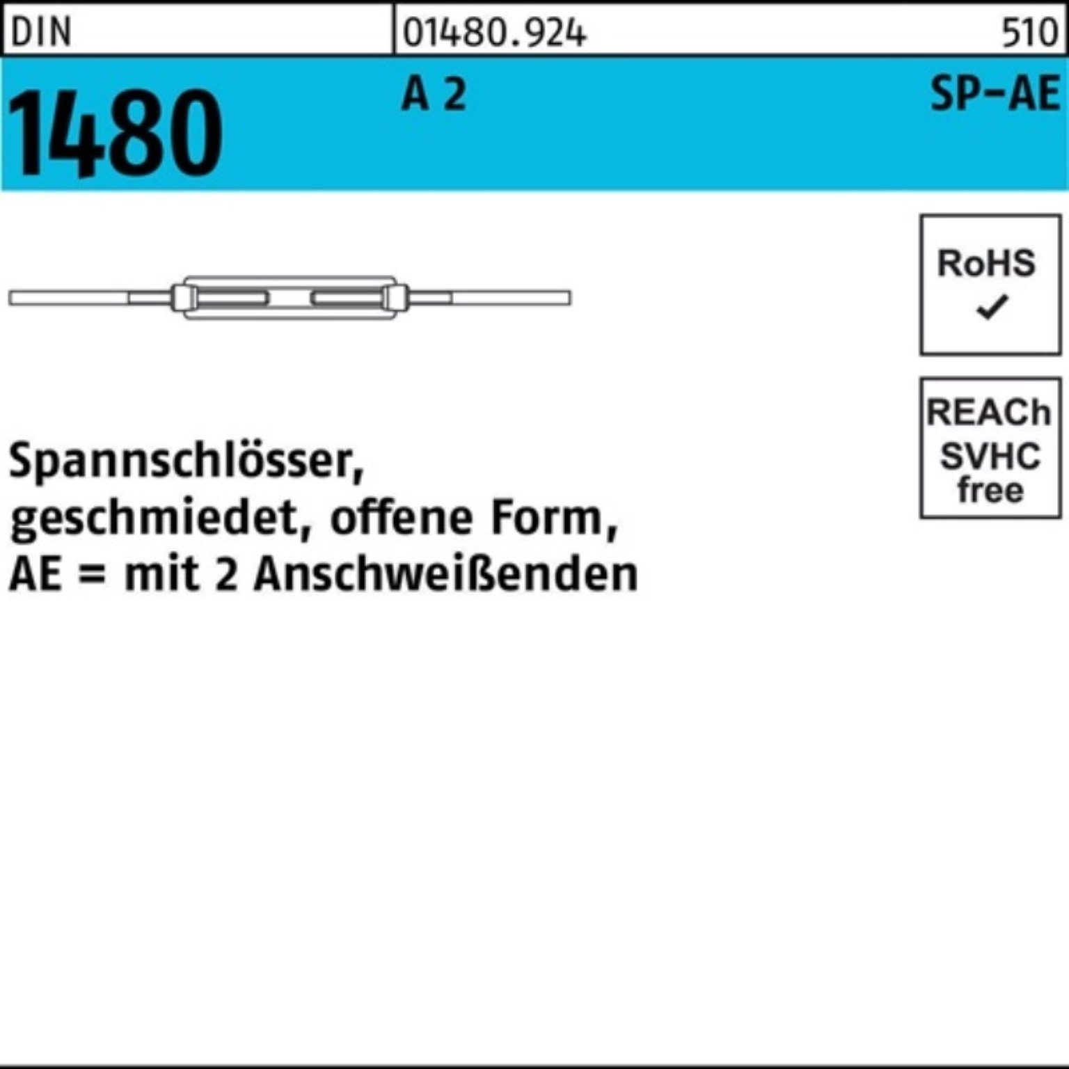 Pack SP-AE DIN Spannschloss 2 A Reyher 100er 1480 M16 2Anschweißenden offen Spannschloss
