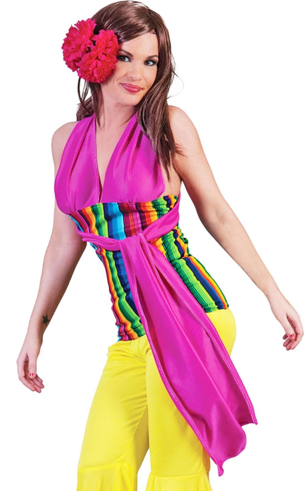 Kostüm Disco Party Neckholder Top 'Rainbow', Mehrfarbig