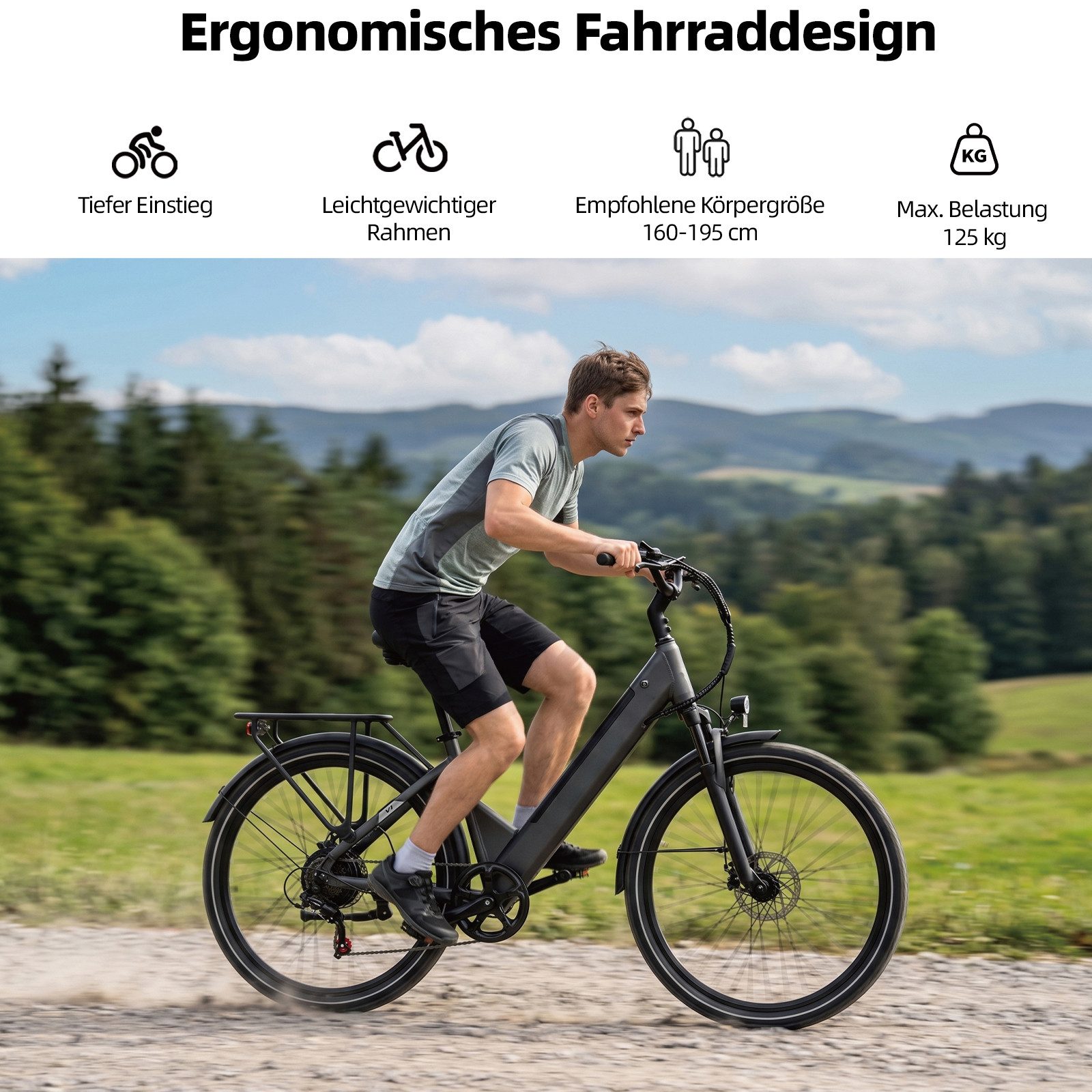 OOTD E-Bike Cityrad 26" 36V 14,5Ah Akku bis 75km, 250W Heckmotor, Shimano 7‑Gang‑Schaltung, 7 Gang Shimano ARDTZ500GSD Schaltwerk, Kettenschaltung, Hinterradmot – Bild 5 von 5