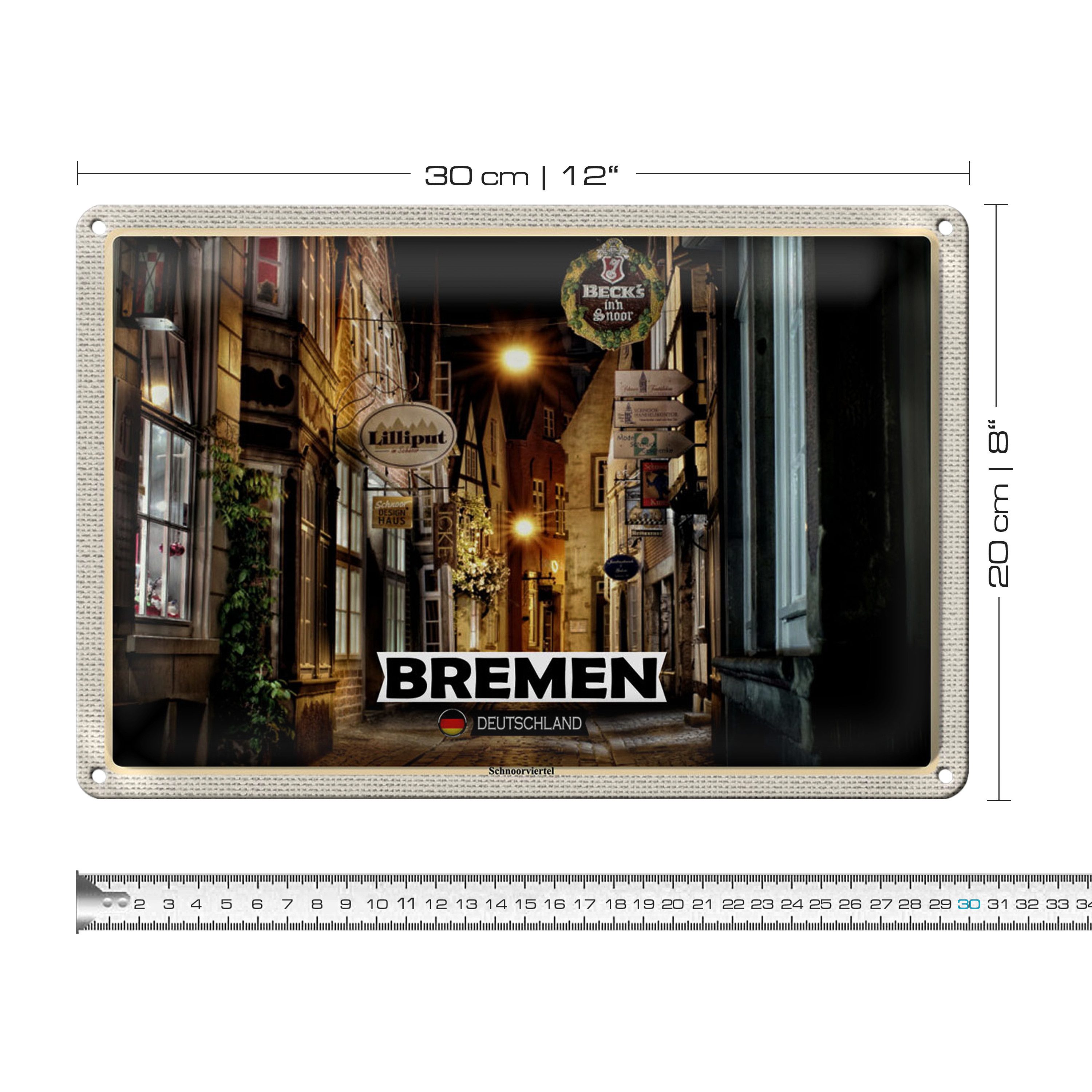 Roomando Metallschild Blechschild Städte Bremen Deutschland Schnoorviertel 30x20cm