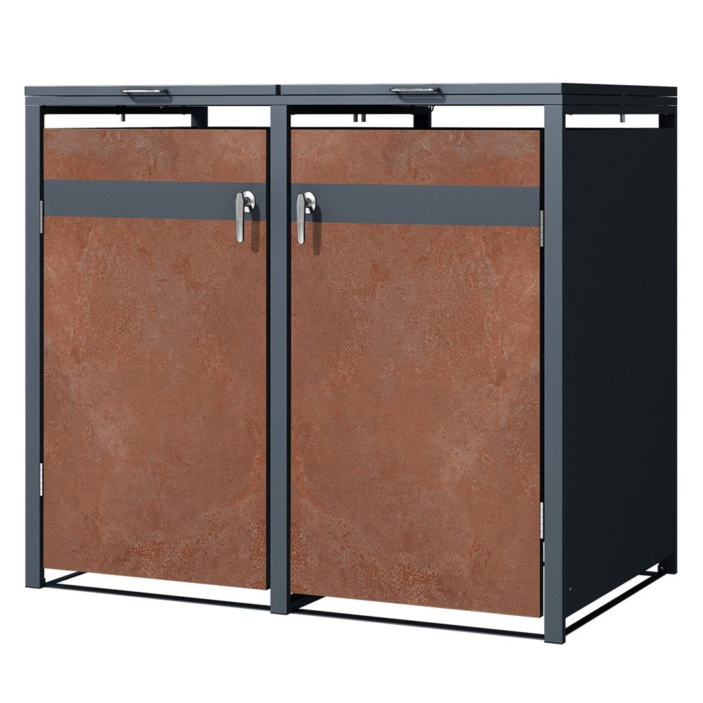 ML-DESIGN Mülltonnenbox Müllbox aus Stahl wetterfeste Mülltonnen Verkleidung Mülltonnengarage, Mülltonnencontainer mit Klappdeckel/Tür für 2 Tonne 120 oder 240 Liter