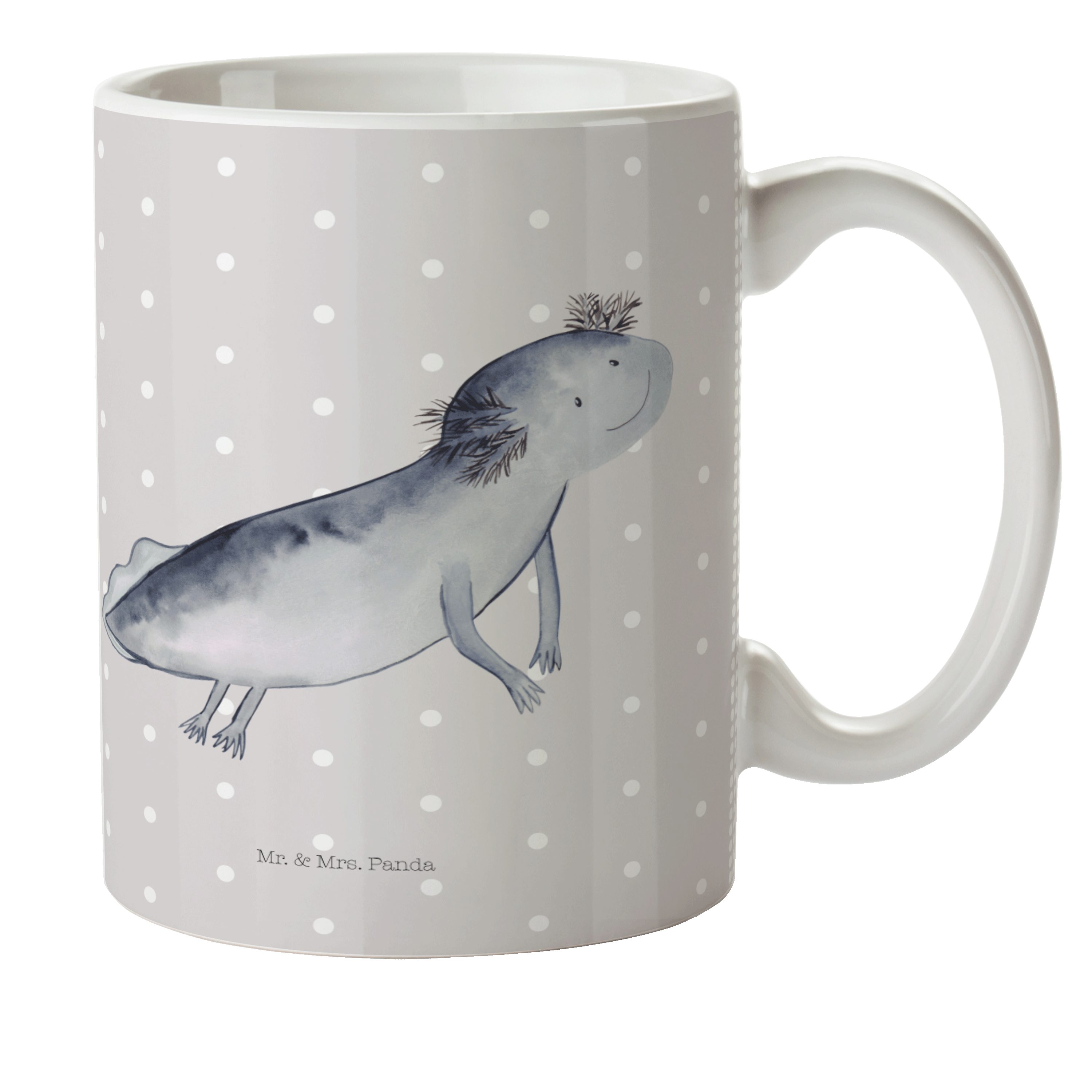 Mr. & Mrs. Panda Kinderbecher Axolotl schwimmt - Grau Pastell - Geschenk, Kunststoff Tasse, Tasse, Kunststoff