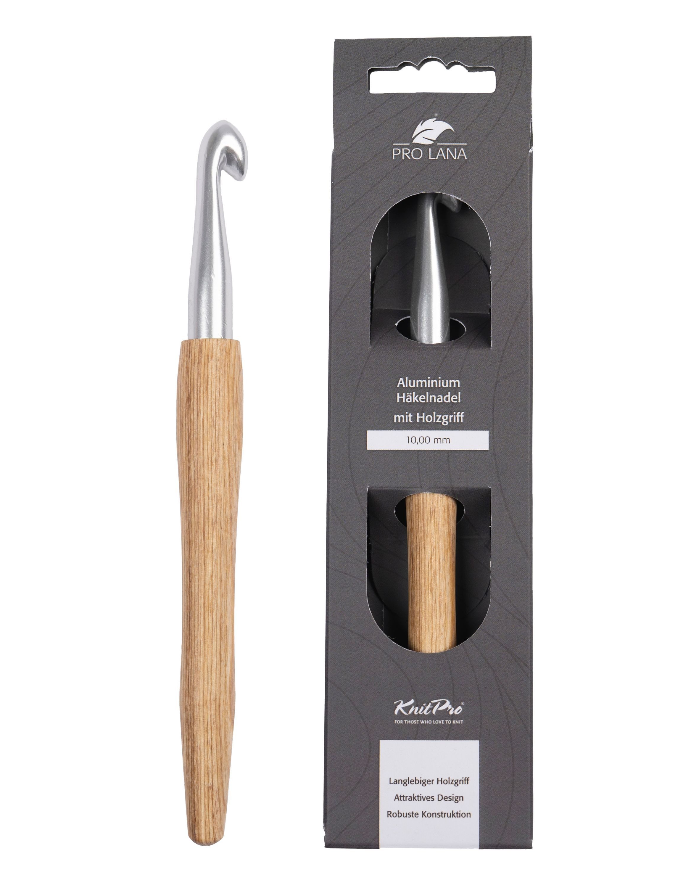 KnitPro Häkelnadeln KnitPro NATURAL Aluminium Häkelnadel, Garnhäkelnadel mit Holzgriff, Birkenholzgriff, Aluminium, 0,5-12 mm